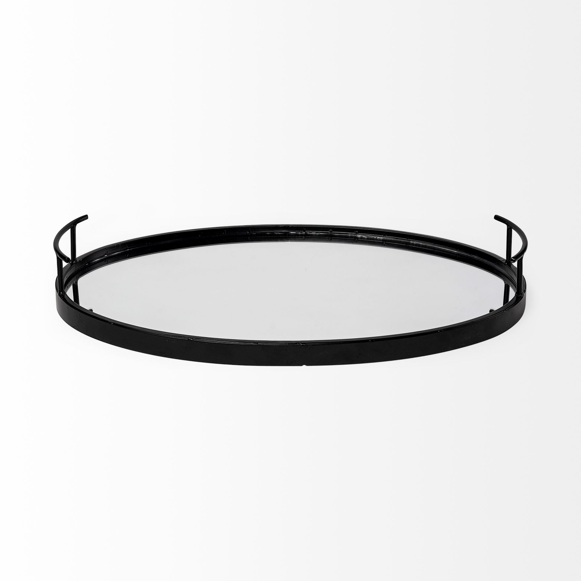 Ansel 20L x 14W Black Metal Mirrored Bottom Oval Serving Tray - Central Designs