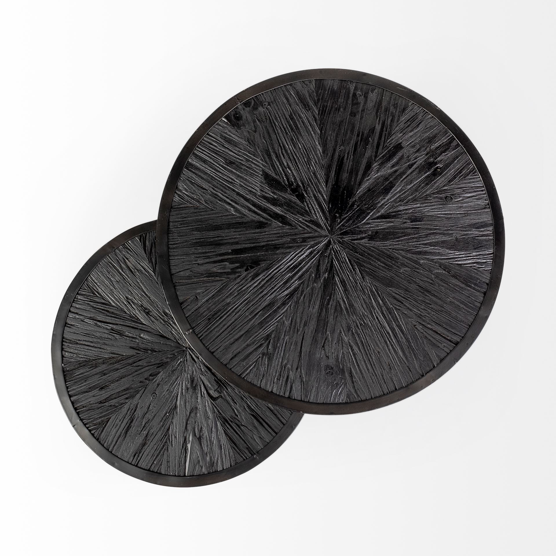 Chakra 19.7" Set of Two Round Dark Wood Top Black Frame Accent Tables - Central Designs