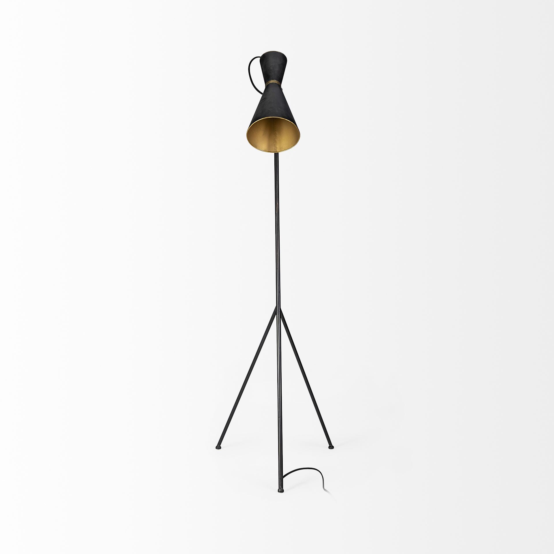 Eris III (58.3"H) Black/Brass Metal Cone Shade Floor Lamp - Central Designs