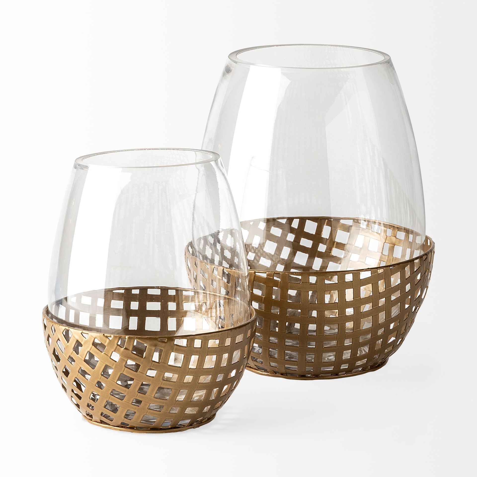 Reena I Small Gold Woven Metal Base Table Candle Holder - Central Designs