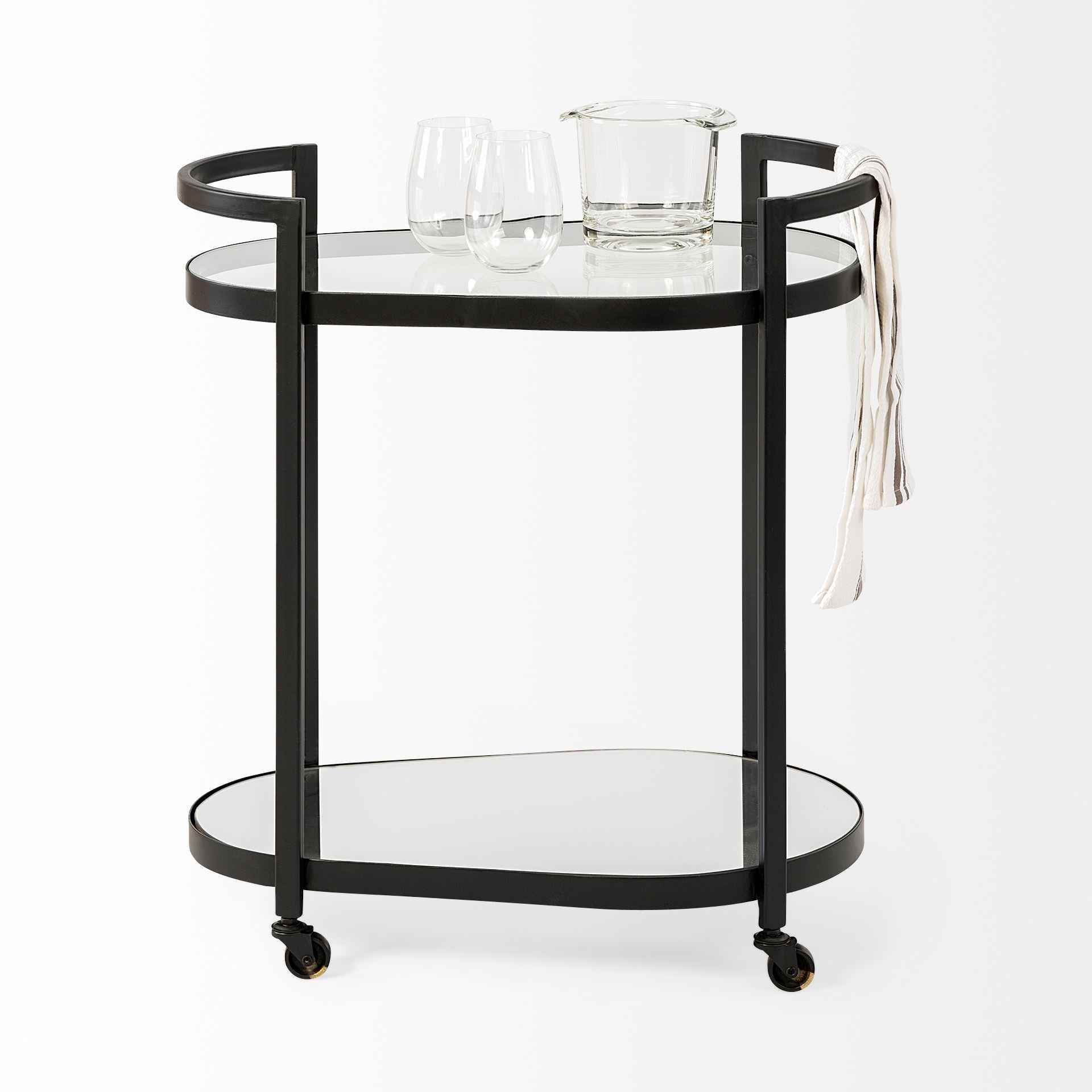 Eleonore Black Metal Frame Two - Tier w/Glass Shelves Bar Cart - Central Designs