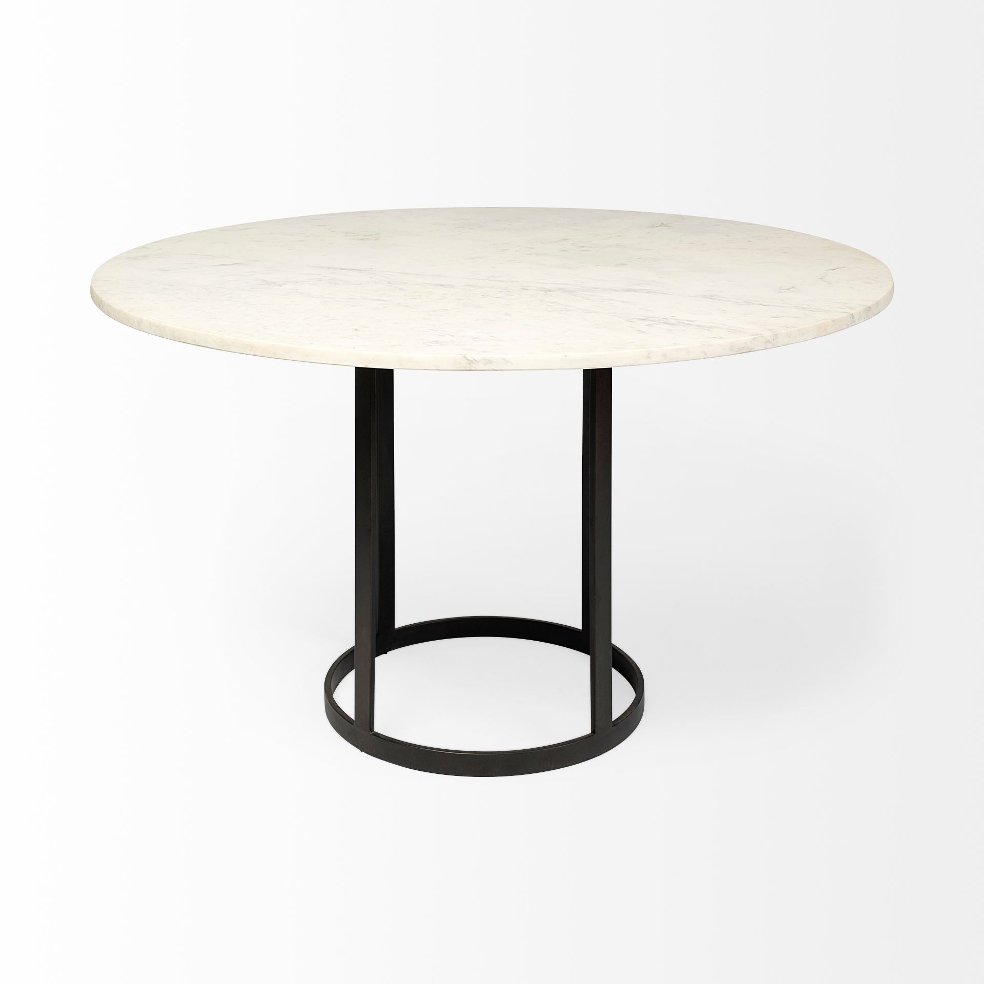 Tanner II 48" Round White Marble Top Black Metal Base Dining Table - Central Designs