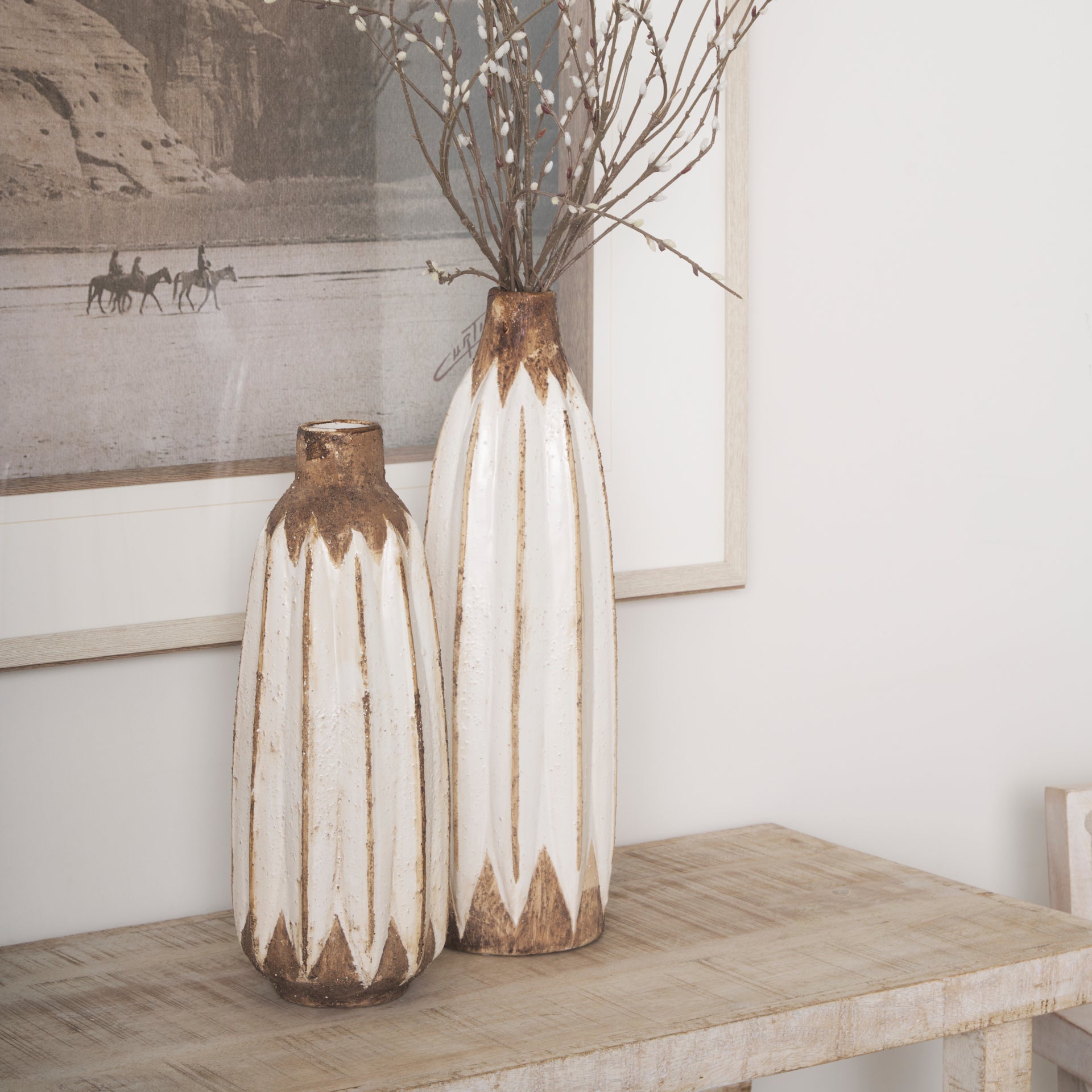 Sisko II Tall Rustic Brown White Ceramic Vase - Central Designs