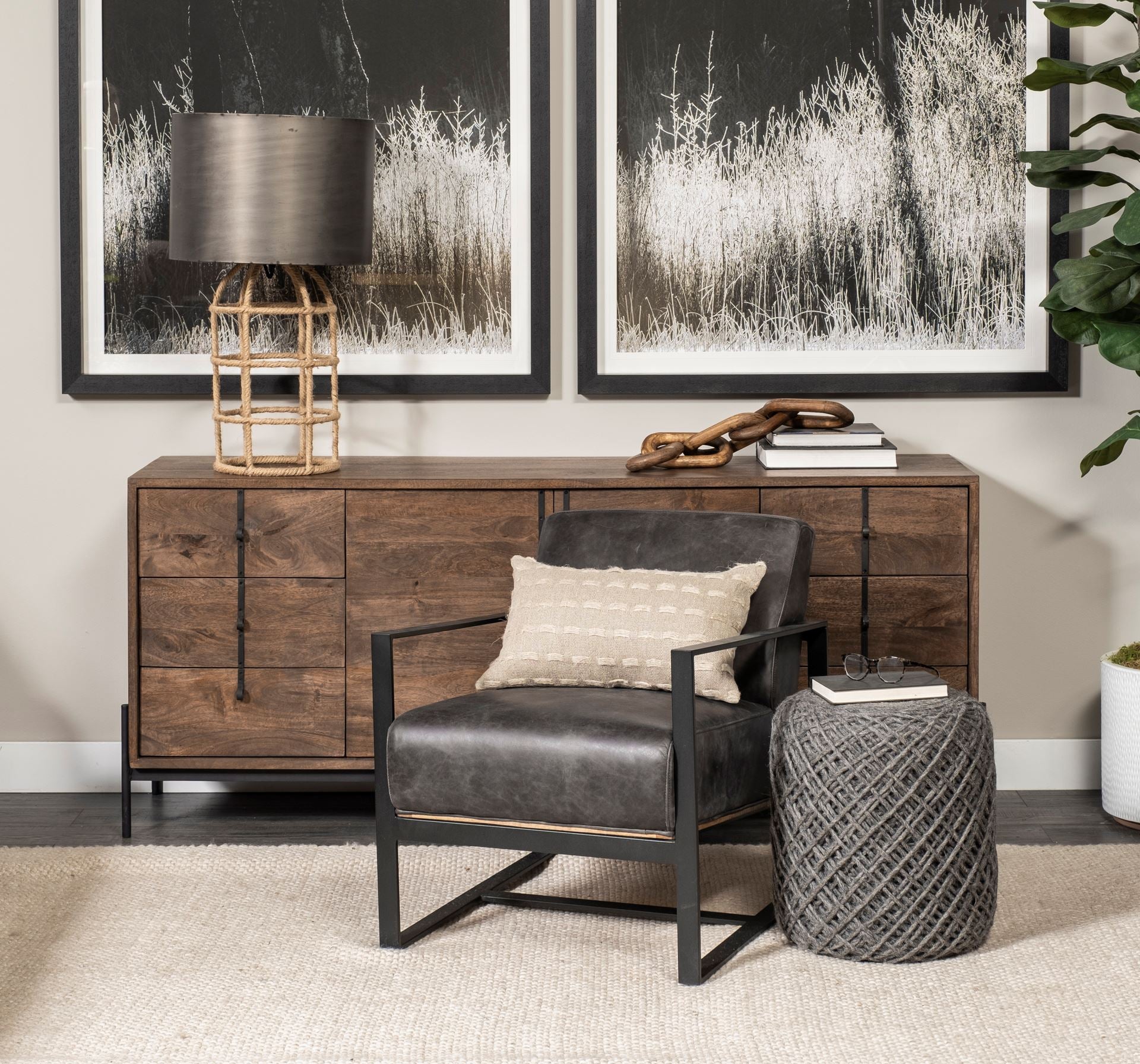 Allium Dark Gray Handwoven Wool Cylindrical Pouf