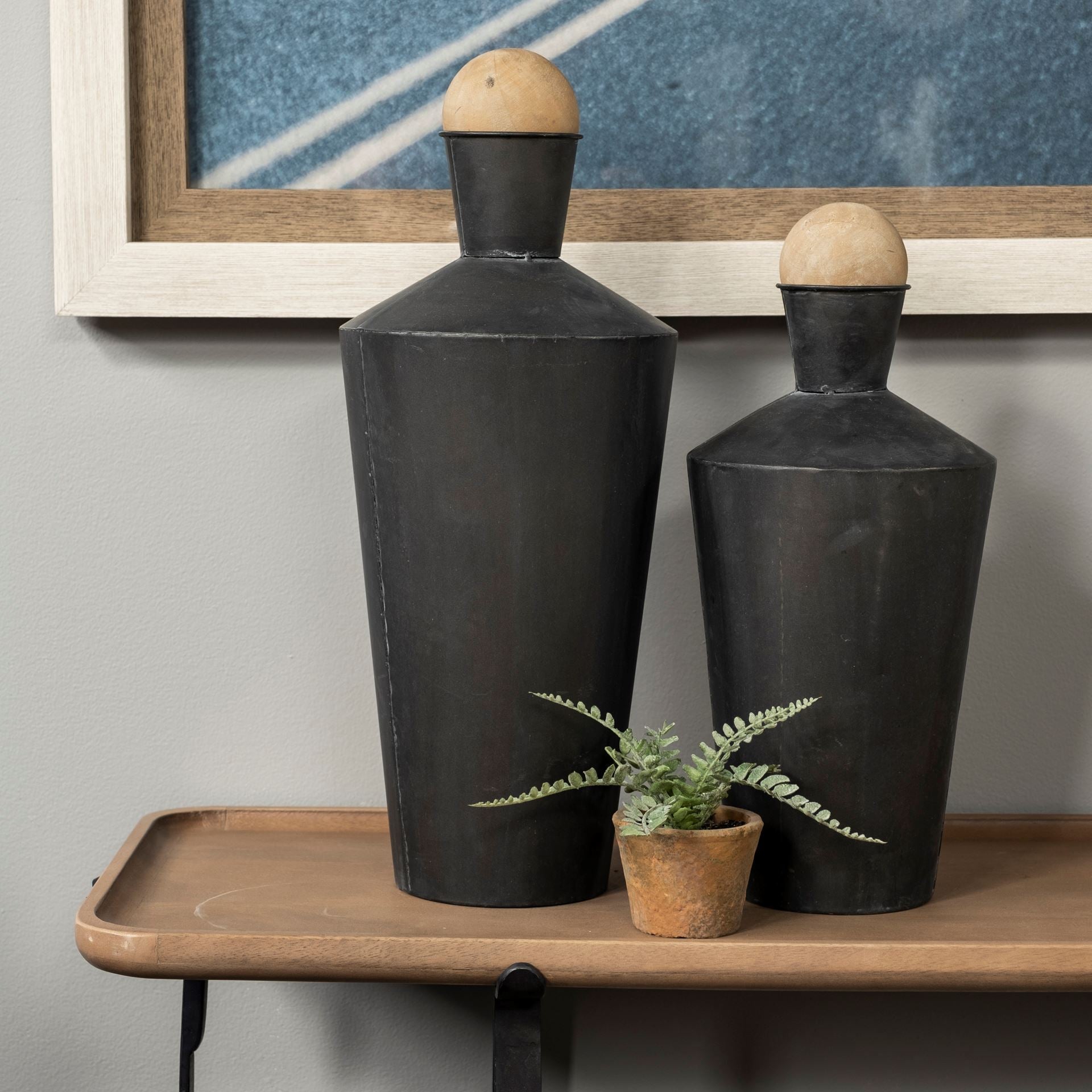 Asher Set of Two Black Metal Urns - Central Designs