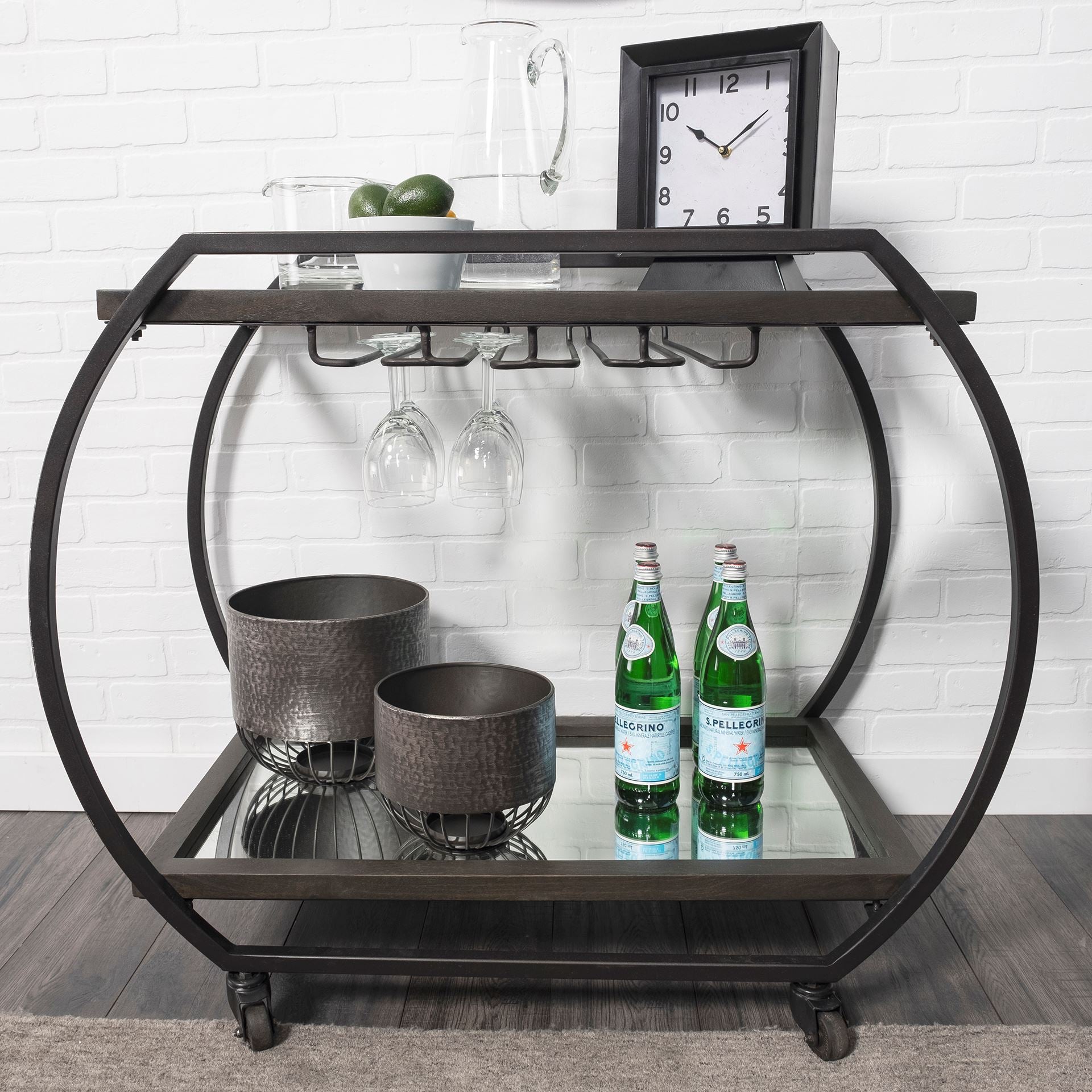 Chriselle Black Metal And Glass Two Tier Bar Cart - Central Designs