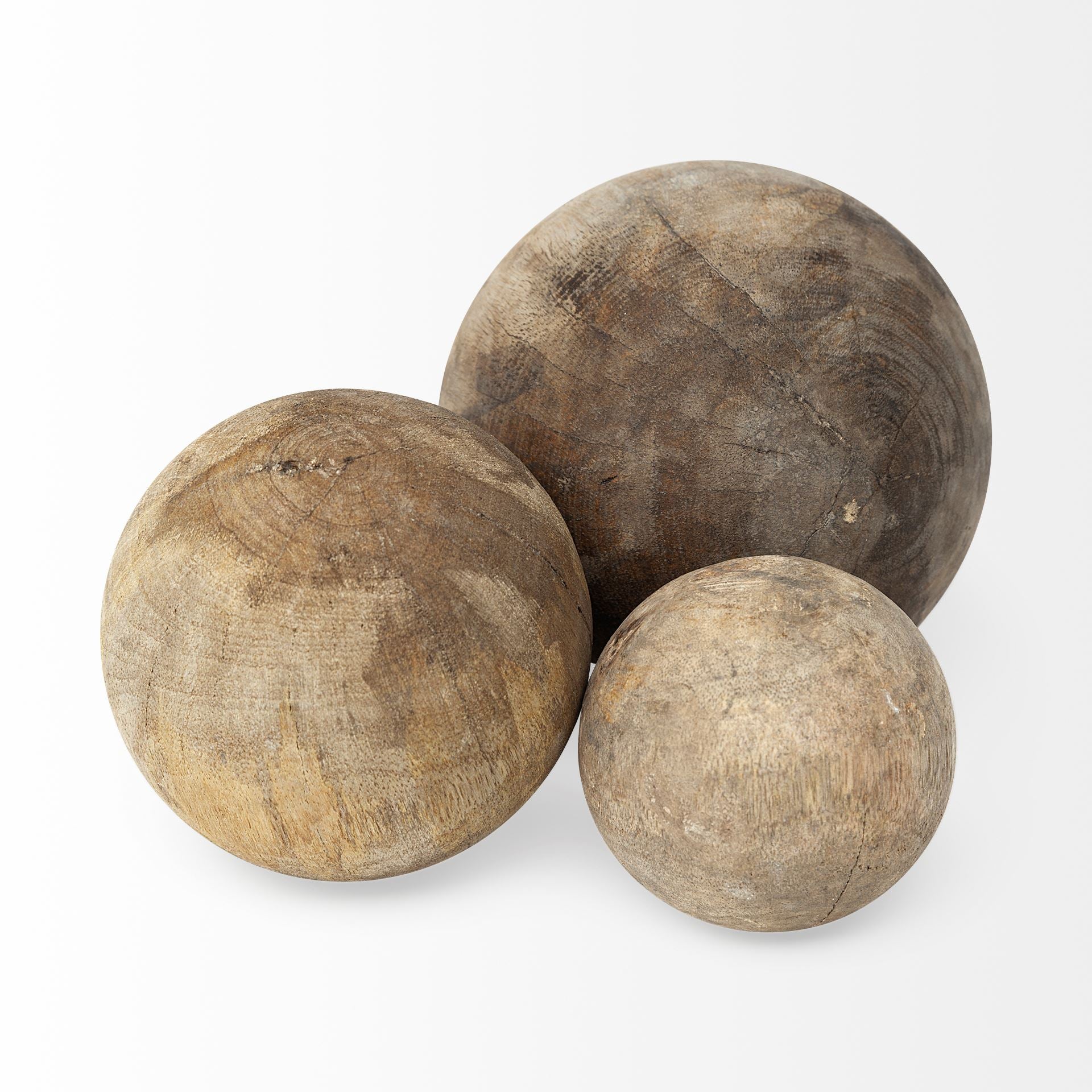 Carrick (Set of 3) Natural Wood Decorative Spheres - Central Designs