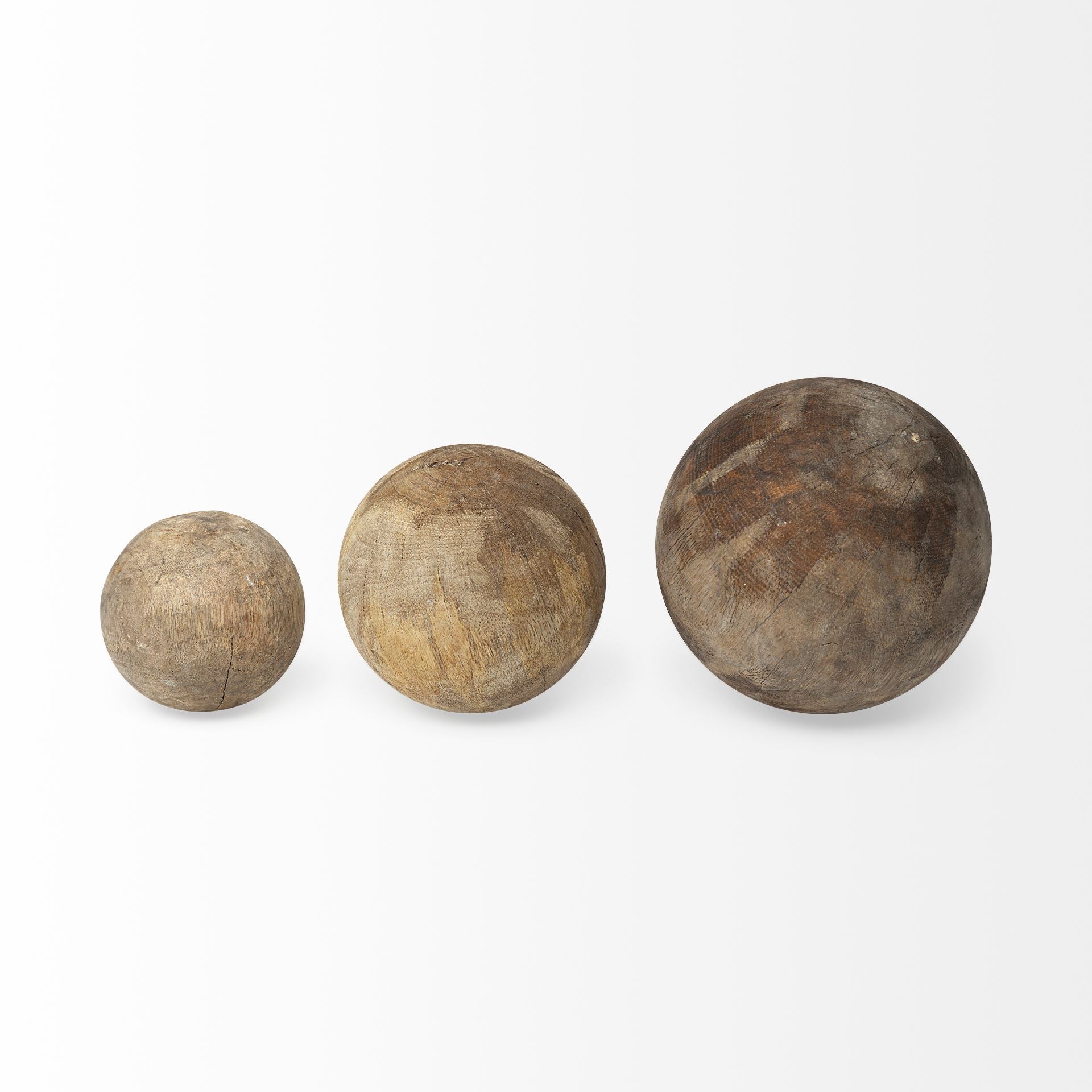 Carrick (Set of 3) Natural Wood Decorative Spheres - Central Designs