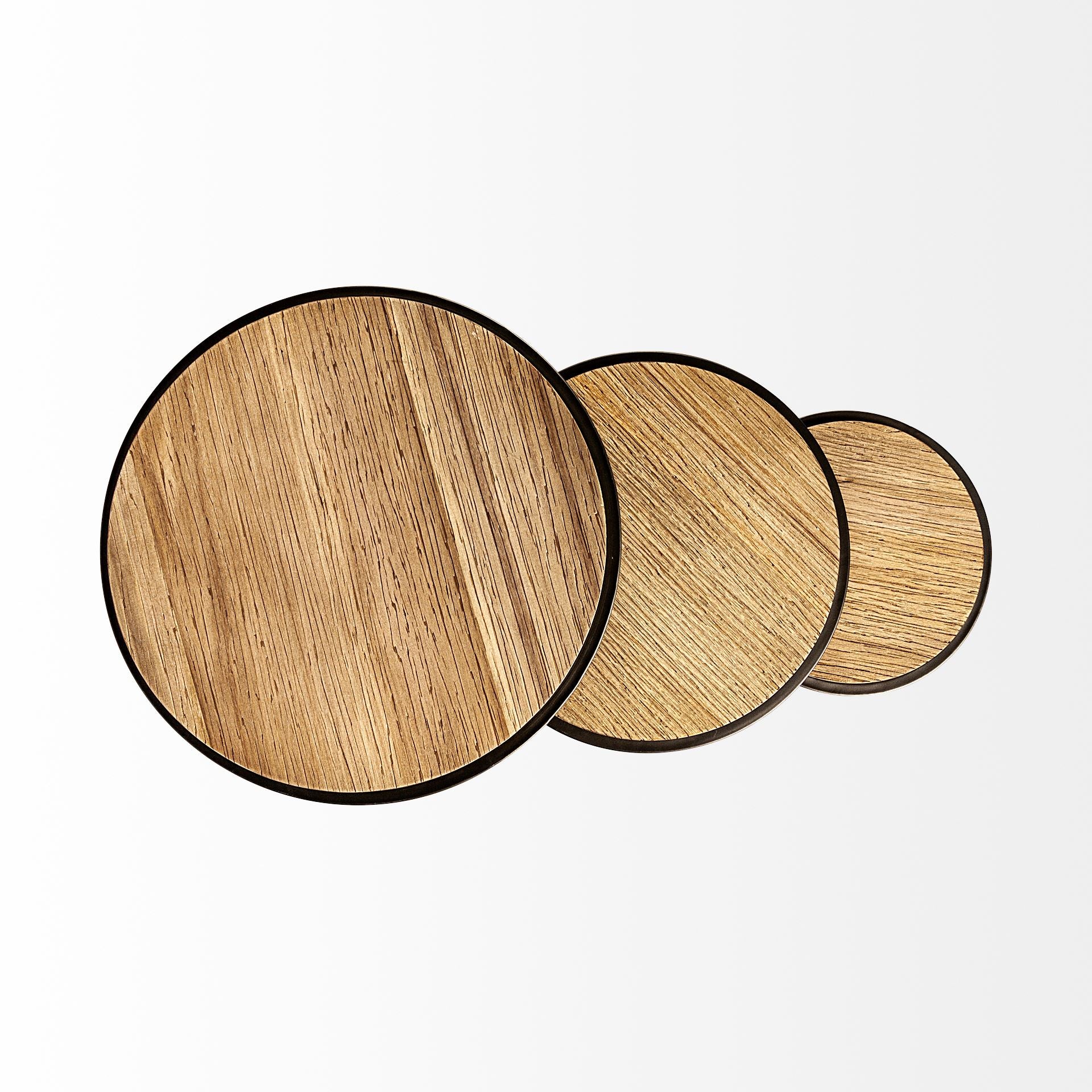 Glover (Set of 3) 20L x 20W Brown Wood Round Top W/Metal Nesting Accent Tables - Central Designs