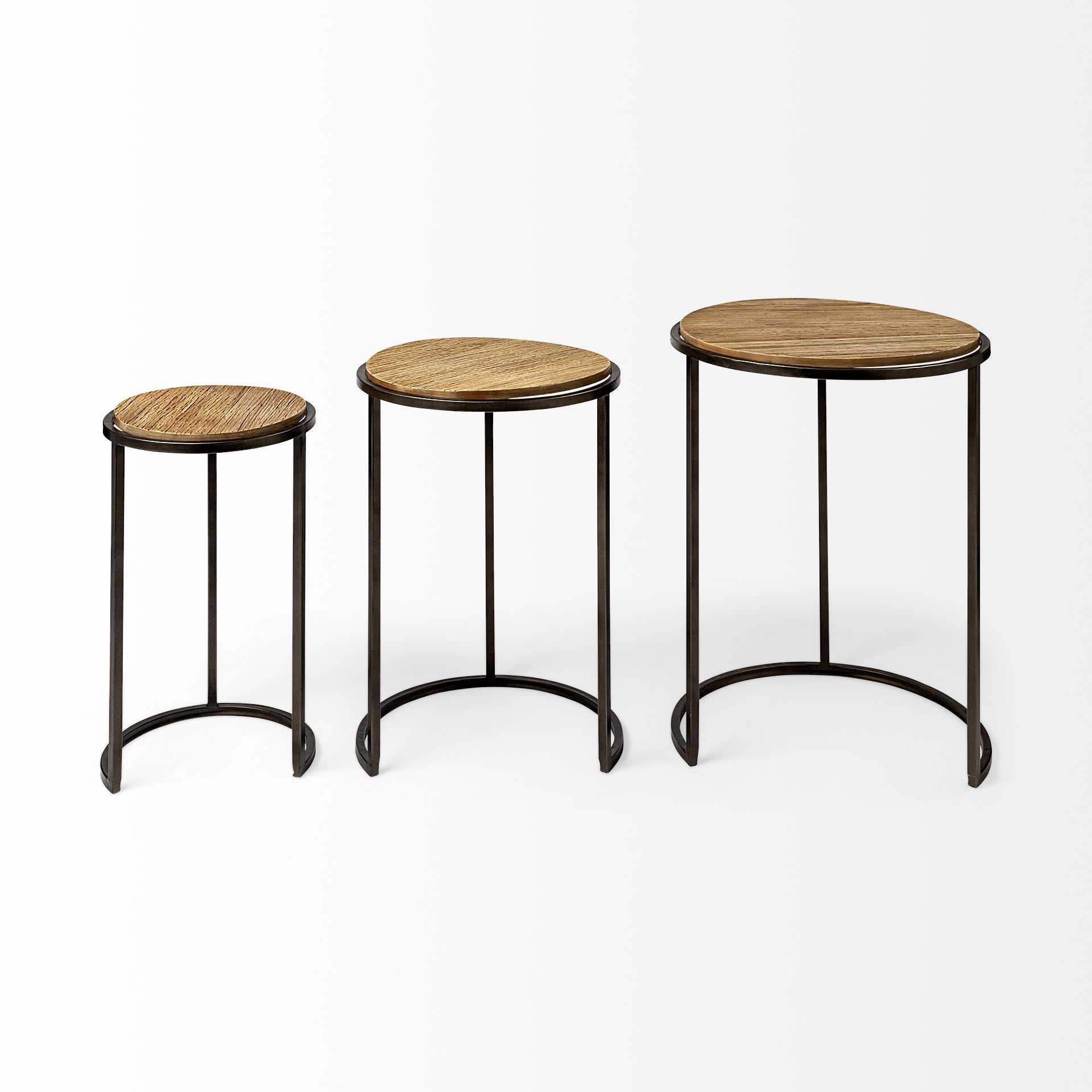 Glover (Set of 3) 20L x 20W Brown Wood Round Top W/Metal Nesting Accent Tables - Central Designs