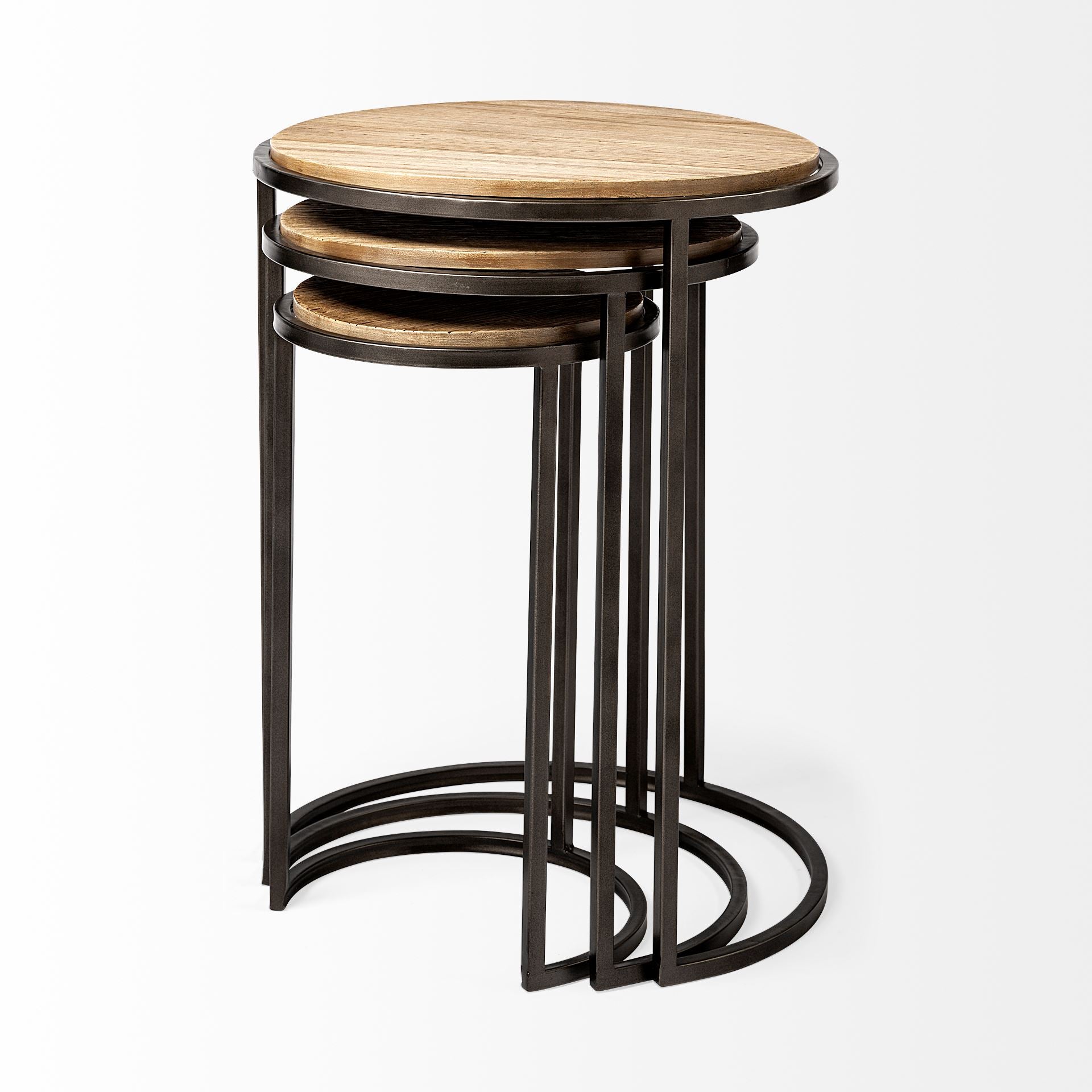 Glover (Set of 3) 20L x 20W Brown Wood Round Top W/Metal Nesting Accent Tables - Central Designs