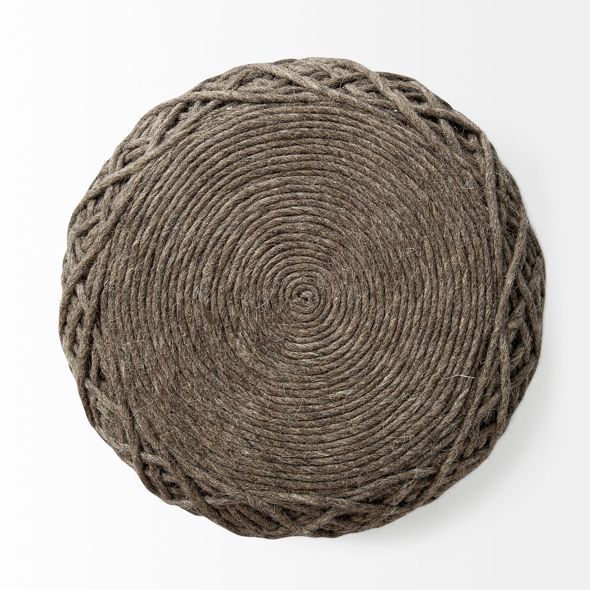 Allium Dark Brown Handwoven Wool Cylindrical Pouf
