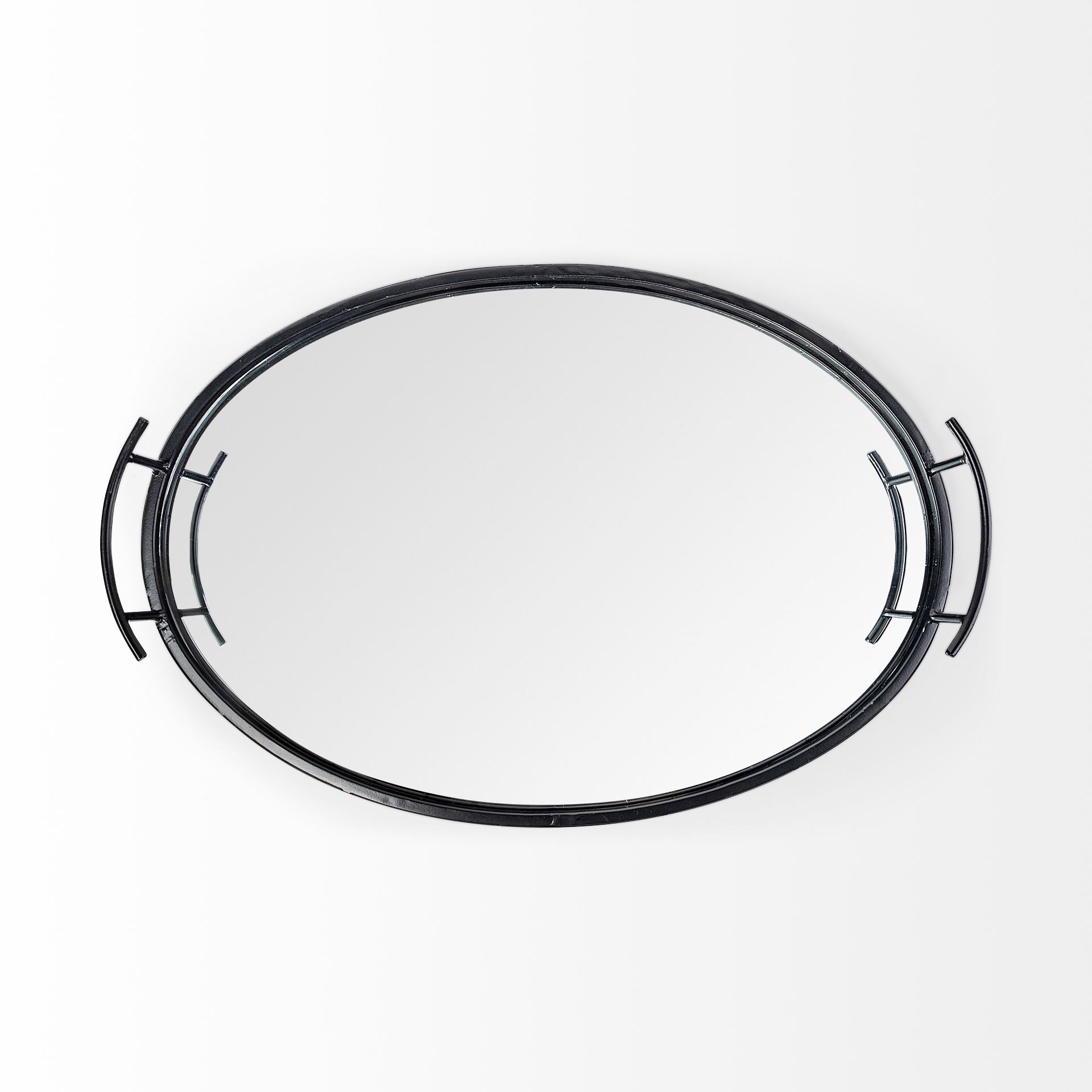 Ansel 20L x 14W Black Metal Mirrored Bottom Oval Serving Tray - Central Designs