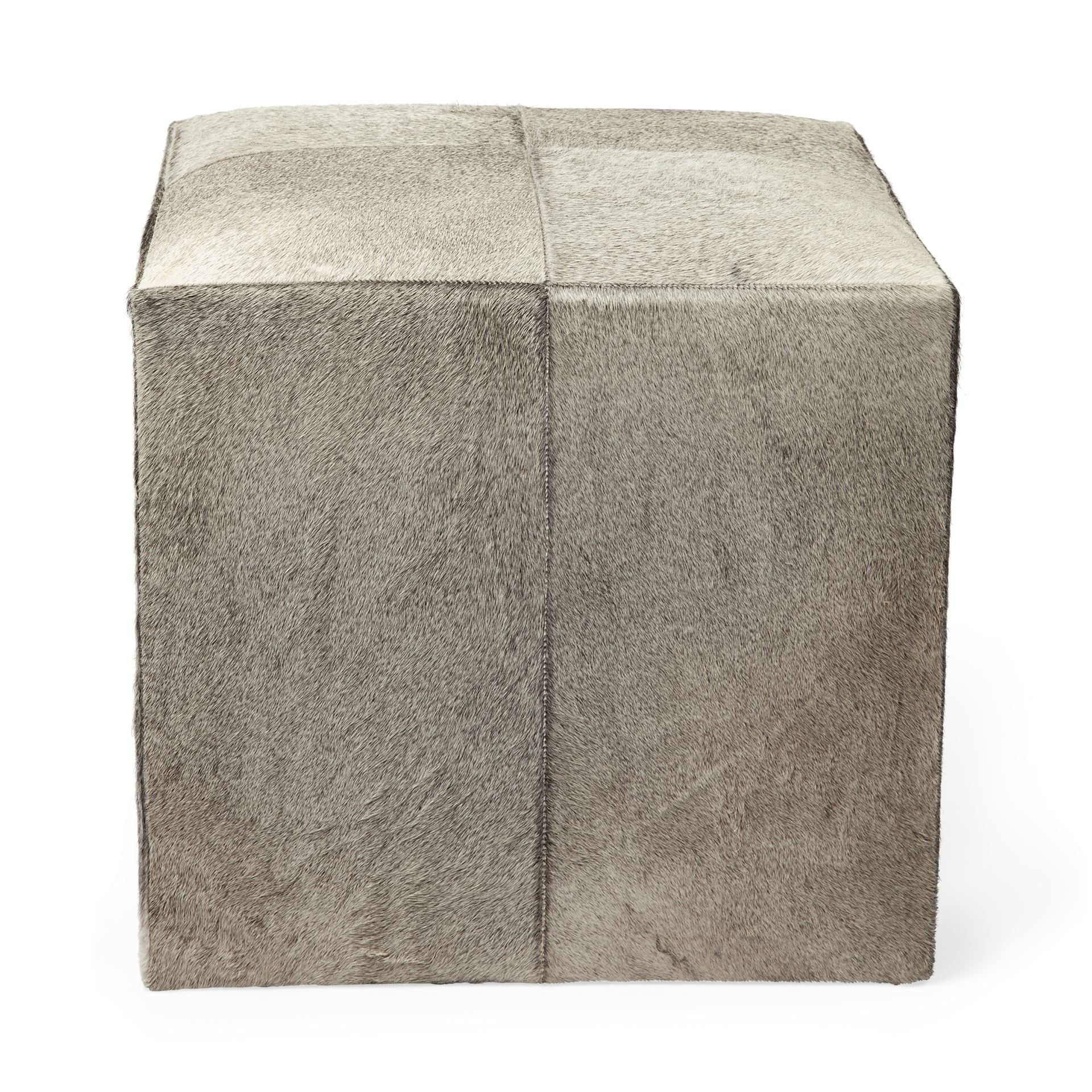Zahavi I 20" Grey - toned hair - on - hide ottoman - Central Designs