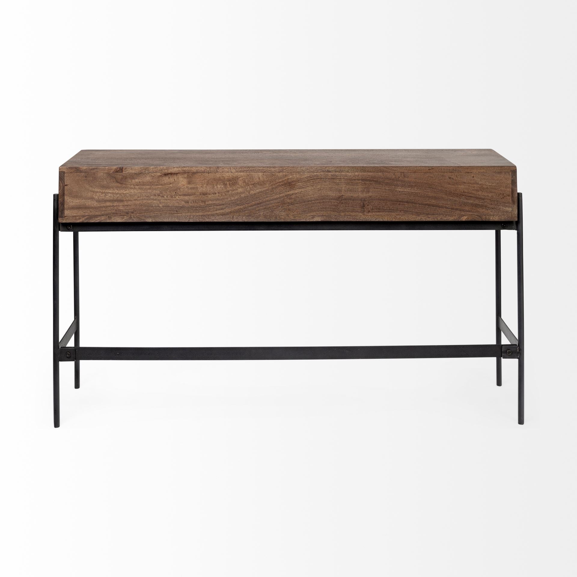 Glenn III 56L x 14W Dark Brown Wood w/ Black Iron Frame, 4 Drawer Console Table - Central Designs