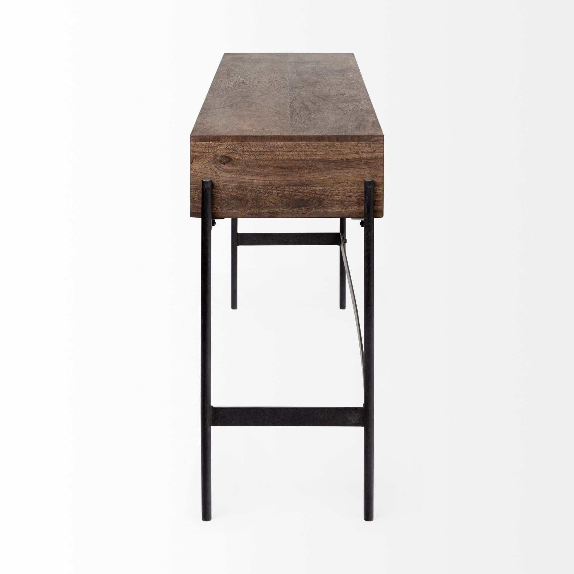 Glenn III 56L x 14W Dark Brown Wood w/ Black Iron Frame, 4 Drawer Console Table - Central Designs