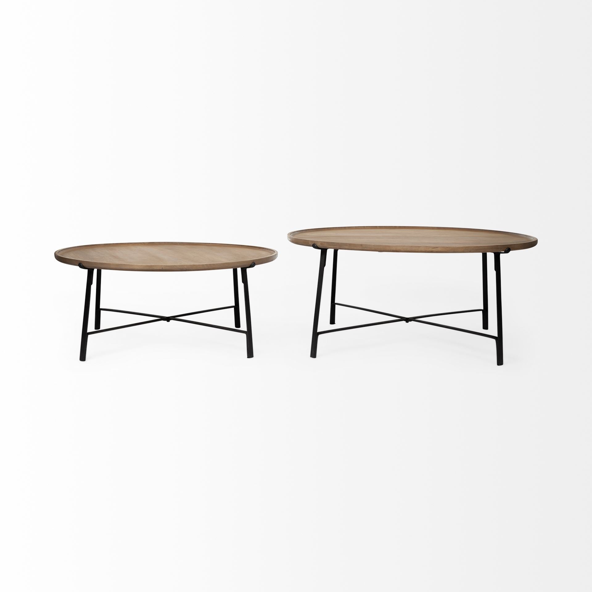 Helios (Set of 2) Brown Solid Wood Top Black Metal Base Nesting Coffee Tables - Central Designs