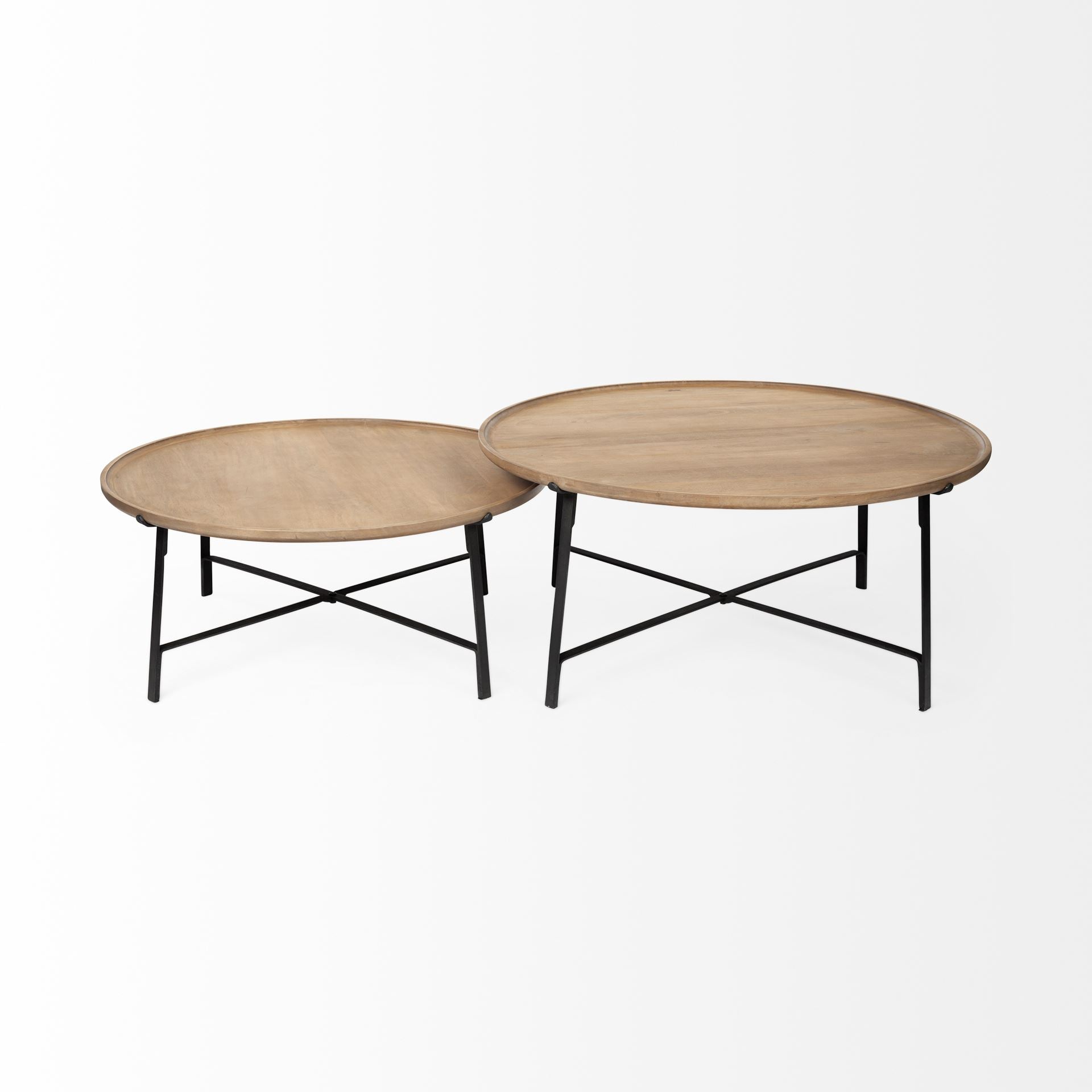 Helios (Set of 2) Brown Solid Wood Top Black Metal Base Nesting Coffee Tables - Central Designs