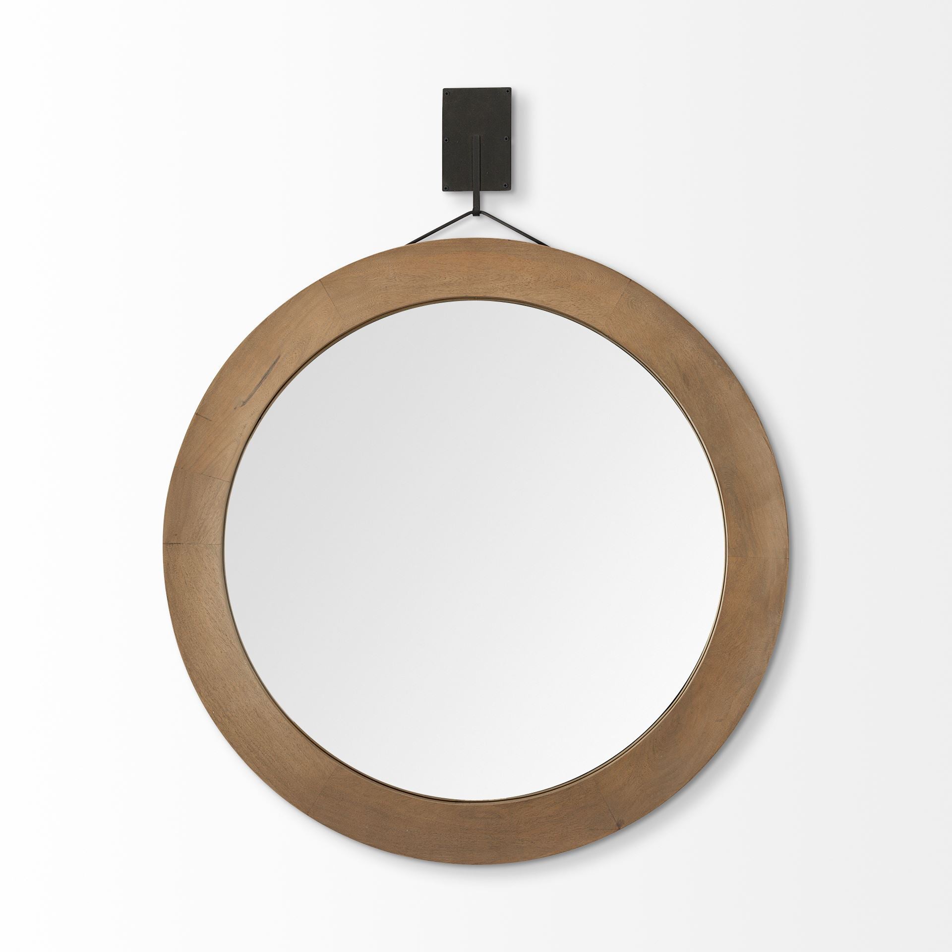 Avram 43.5" Round Brown Wood Frame Mirror - Central Designs