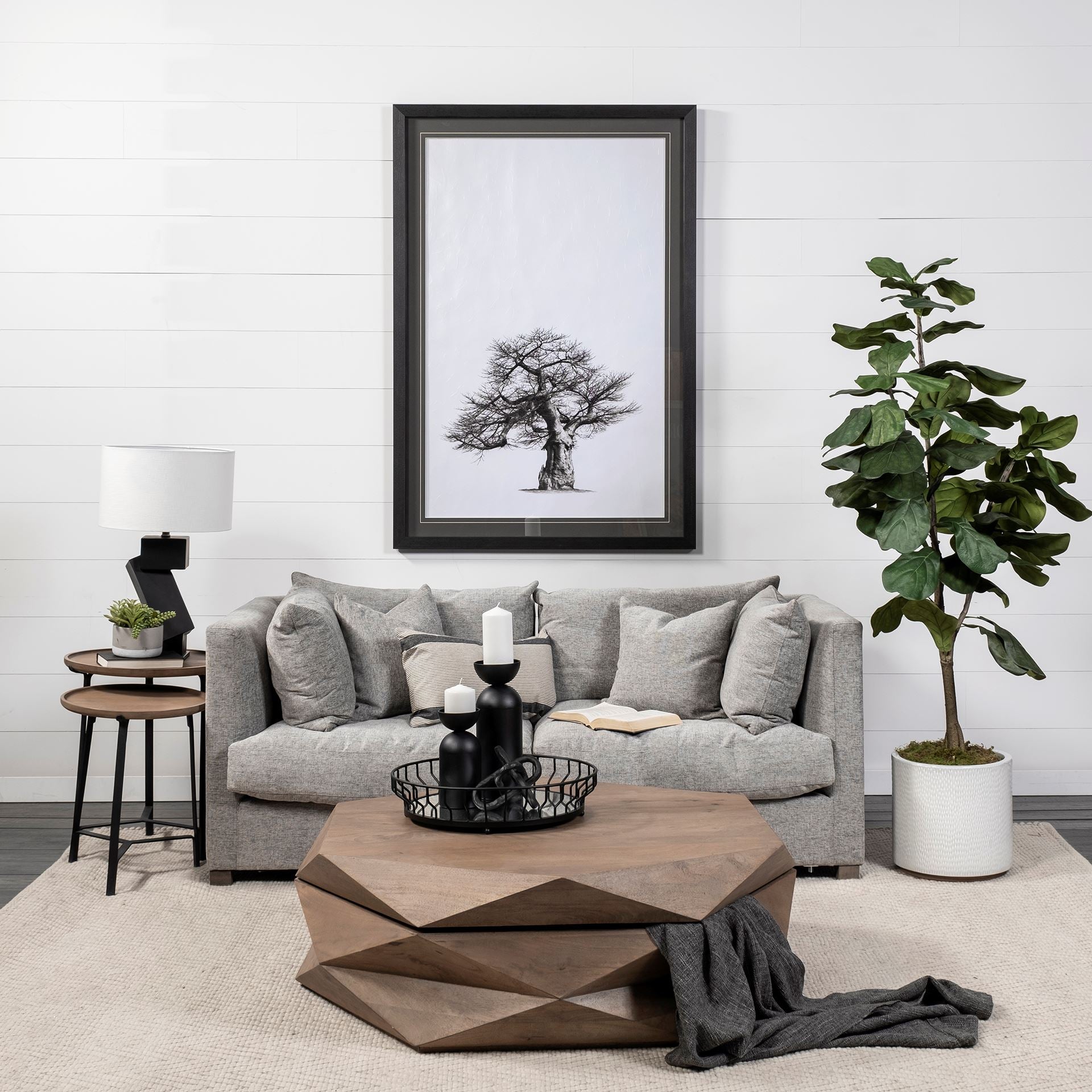 Helios III 20L x 24H Set of Two Round Brown Solid Wood Iron Base Nesting End/Side Tables - Central Designs