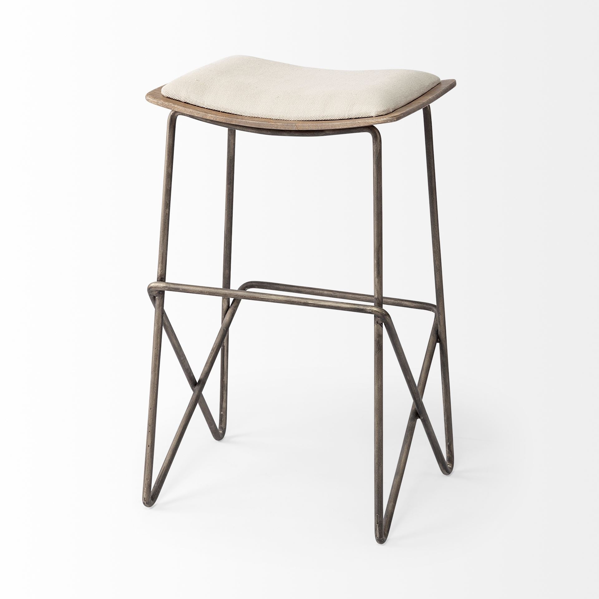 Katniss 26" Total Height Cream Fabric Seat Gold Metal Frame Counter Stool - Central Designs