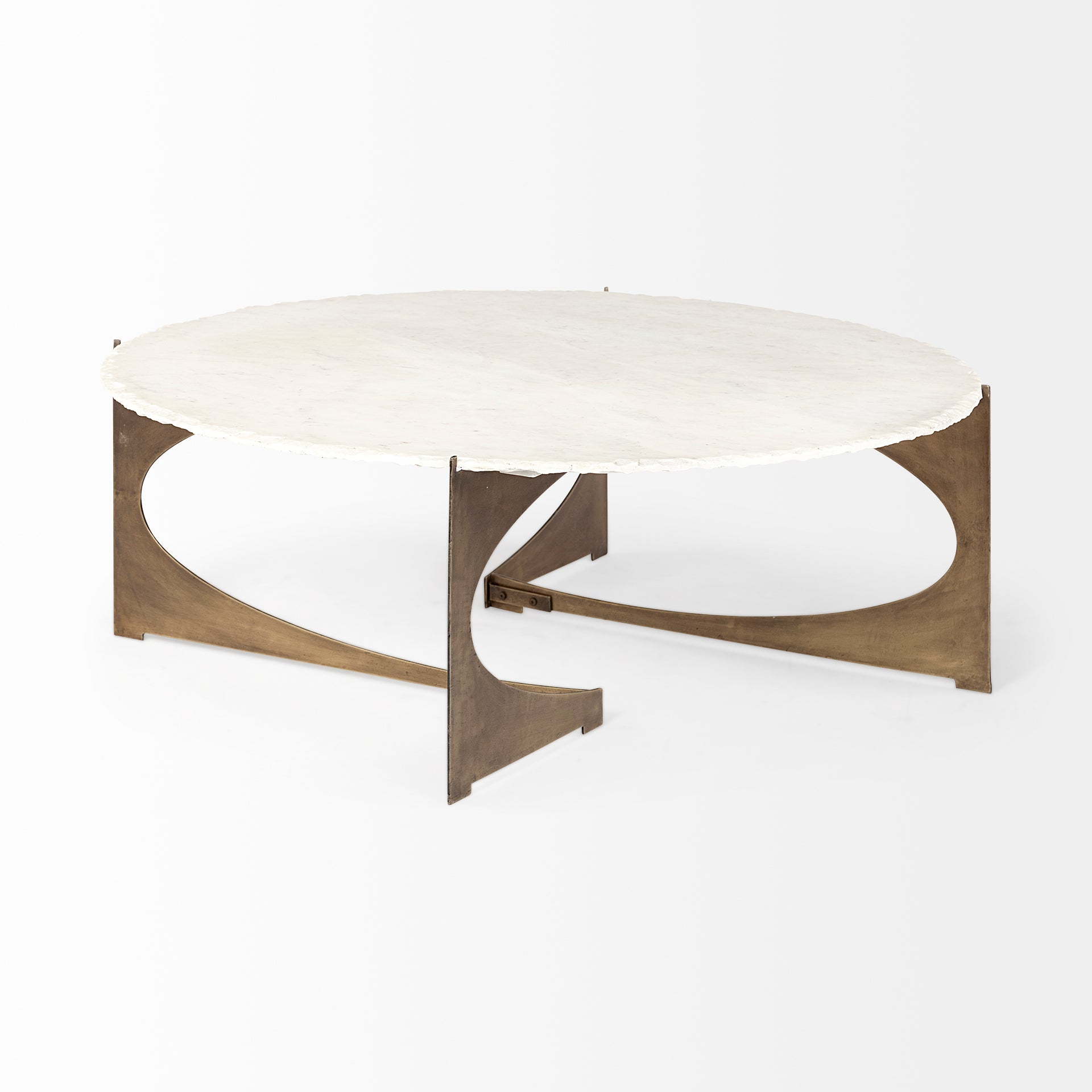 Reinhold 49" Round White Marble Top Gold Metal Base Coffee Table - Central Designs