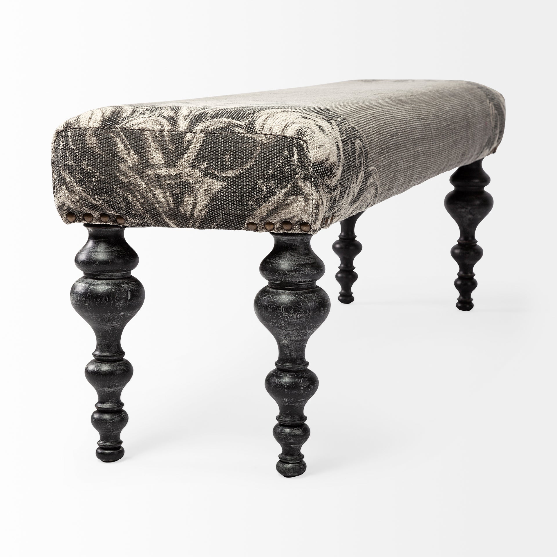 Alhambra 55L x 14W Upholstered Gray Seat W/Black Wood Legs Accent Bench - Central Designs