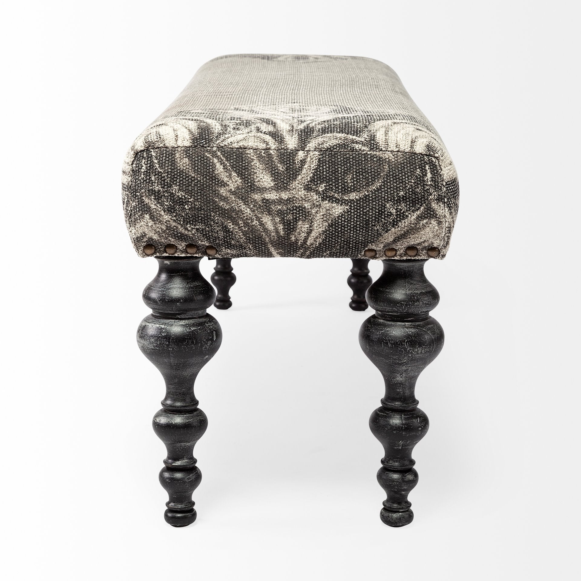 Alhambra 55L x 14W Upholstered Gray Seat W/Black Wood Legs Accent Bench - Central Designs