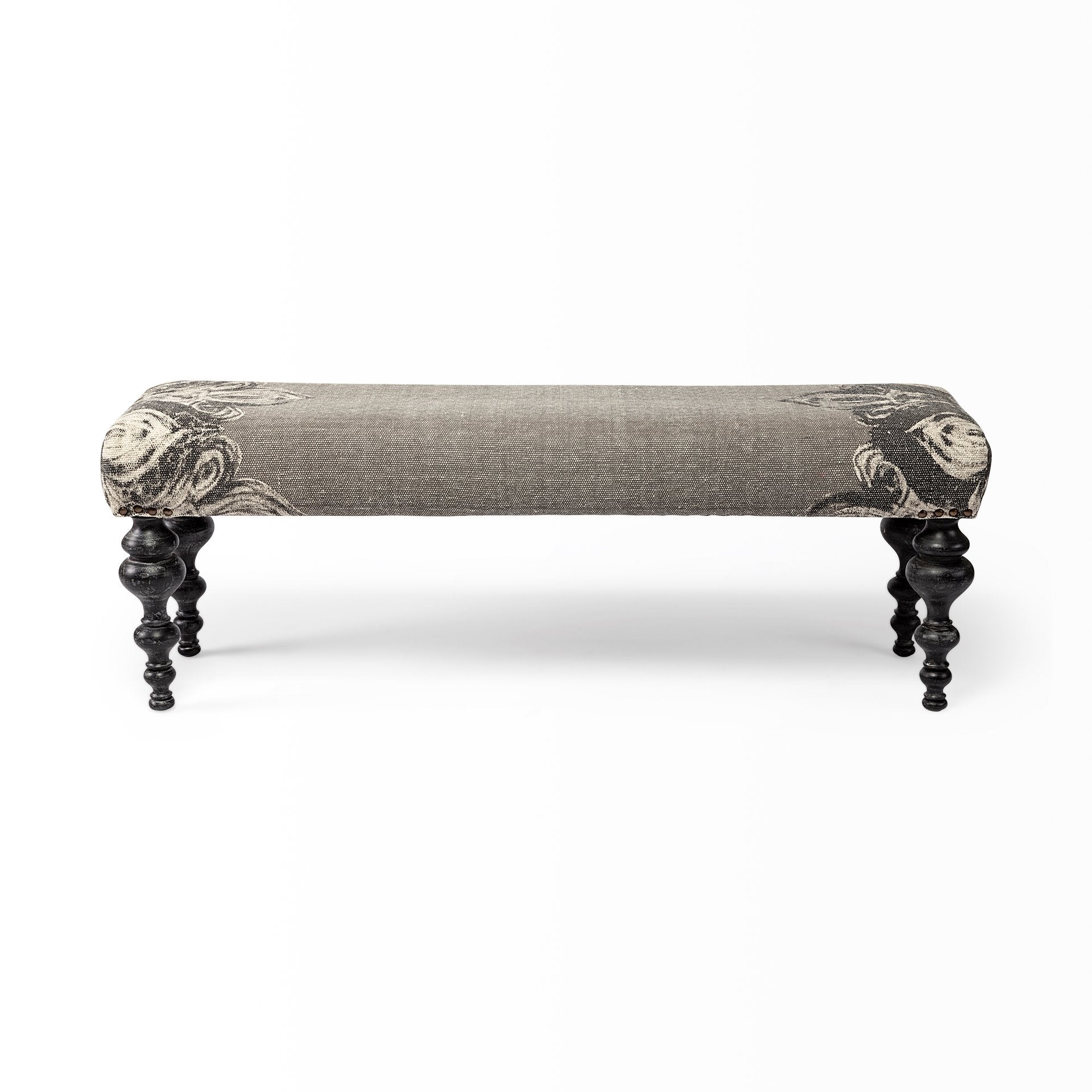 Alhambra 55L x 14W Upholstered Gray Seat W/Black Wood Legs Accent Bench - Central Designs