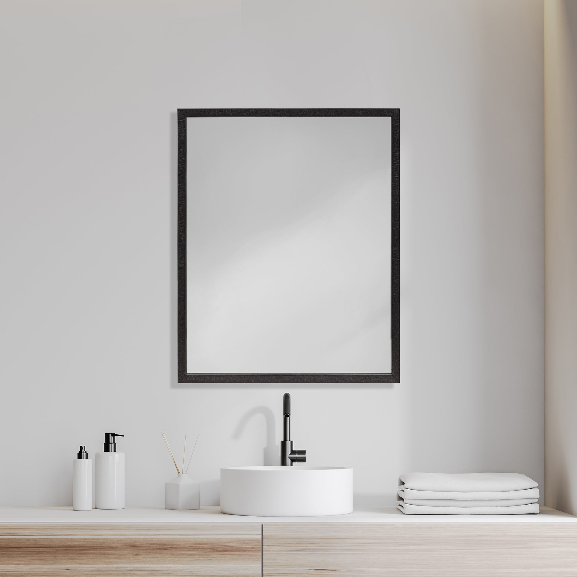 Bristol Black 24x30 Faux Wood Frame Bathroom Vanity Mirror