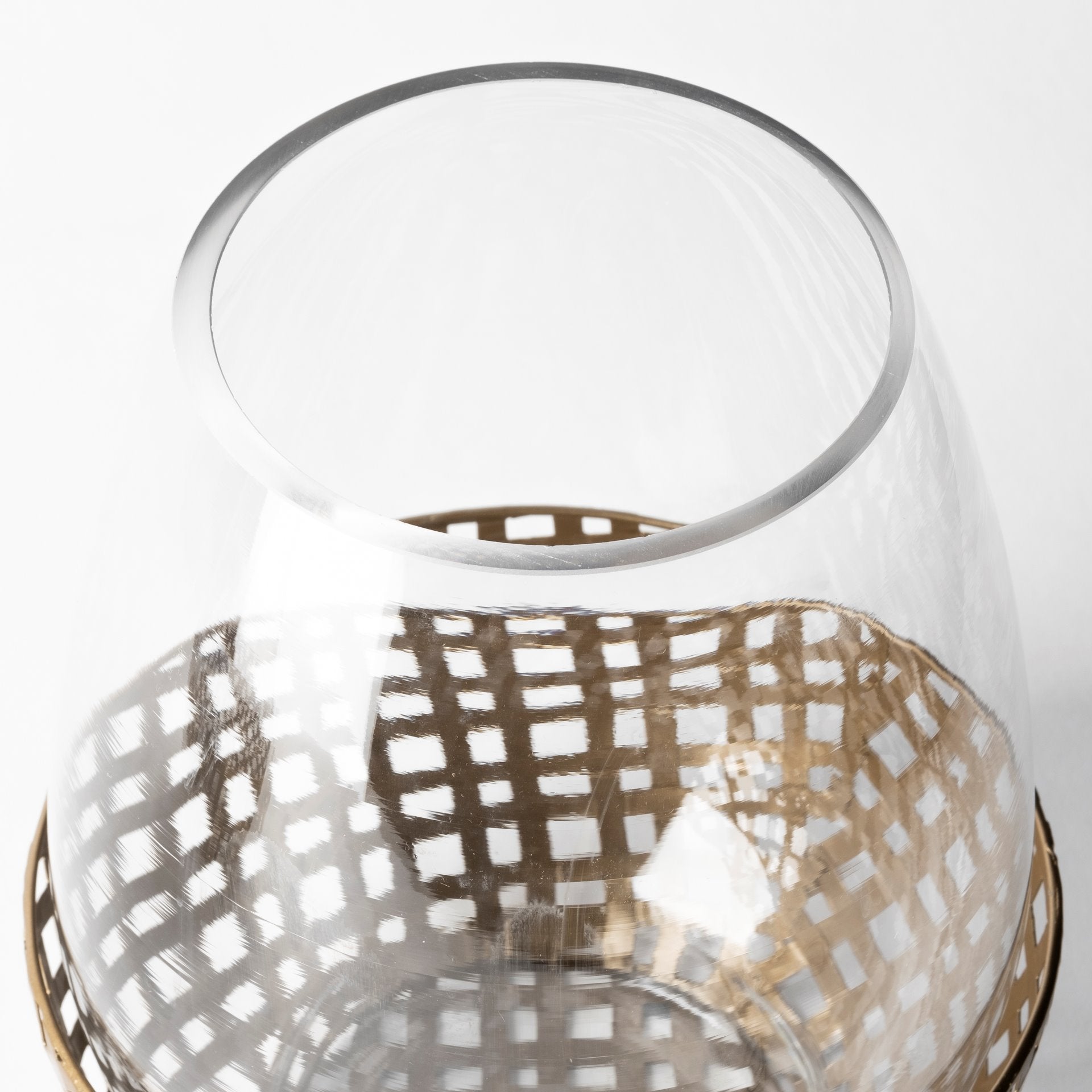 Reena I Small Gold Woven Metal Base Table Candle Holder - Central Designs