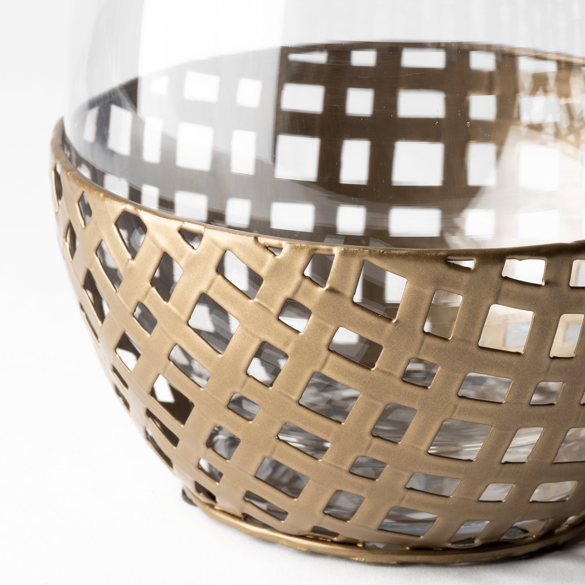 Reena I Small Gold Woven Metal Base Table Candle Holder - Central Designs