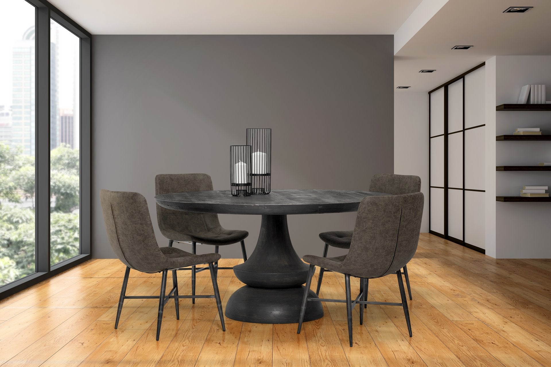 Crossman 60" Round Dark Brown/Gray Solid Wood Table Top & Base Dining Table - Central Designs
