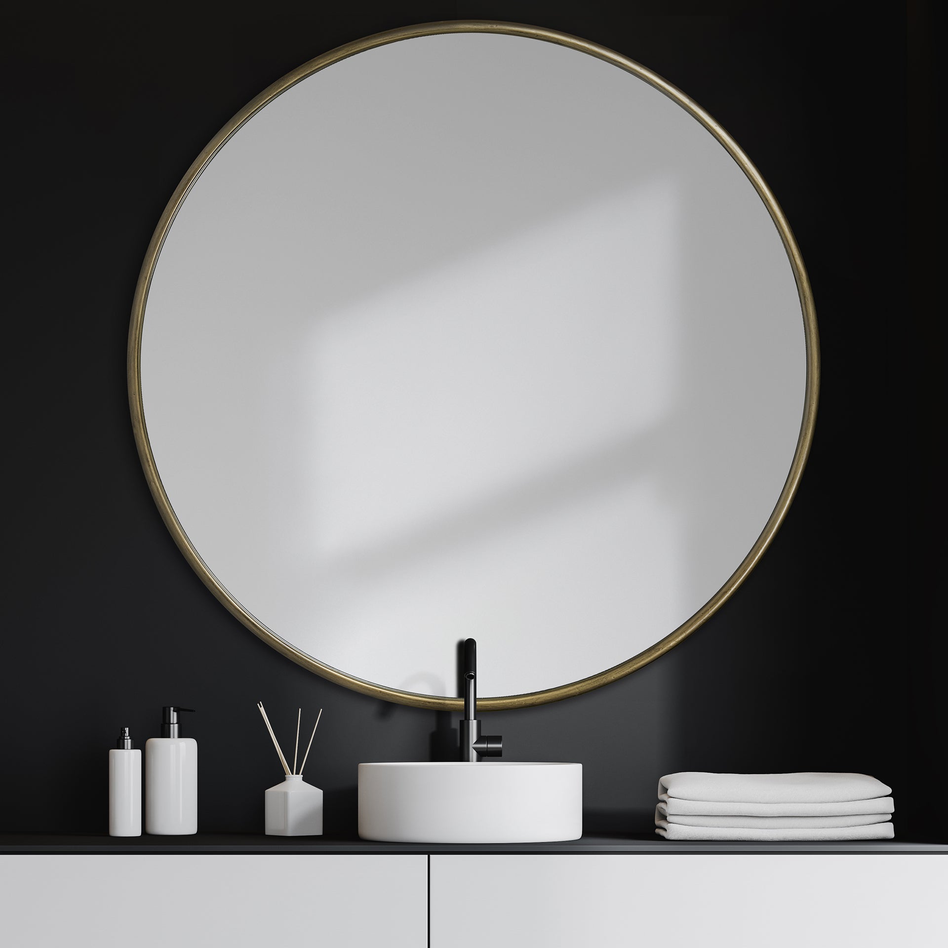 Piper 47.2L x 1.0W x 47.2H Large Gold Metal Round Wall Mirror - Central Designs
