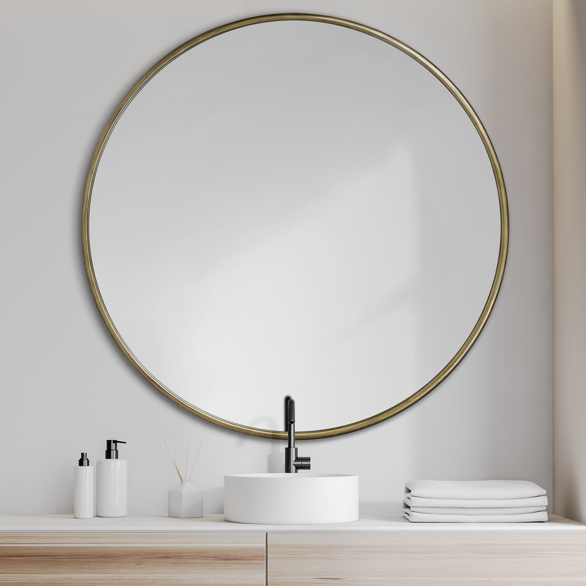 Piper 47.2L x 1.0W x 47.2H Large Gold Metal Round Wall Mirror - Central Designs