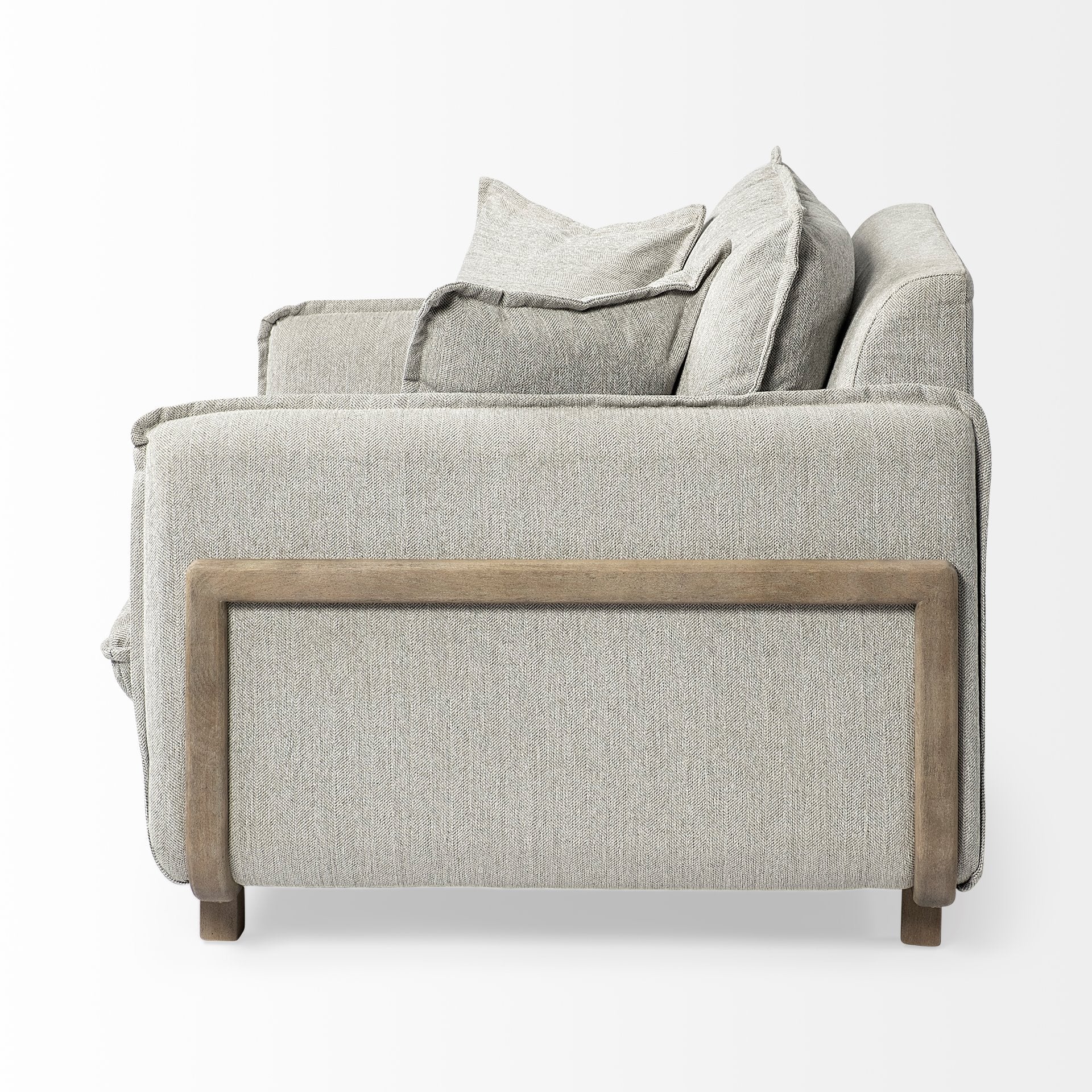 Roy II Frost Gray Upholstered and Brown Wood Frame Arm Chair