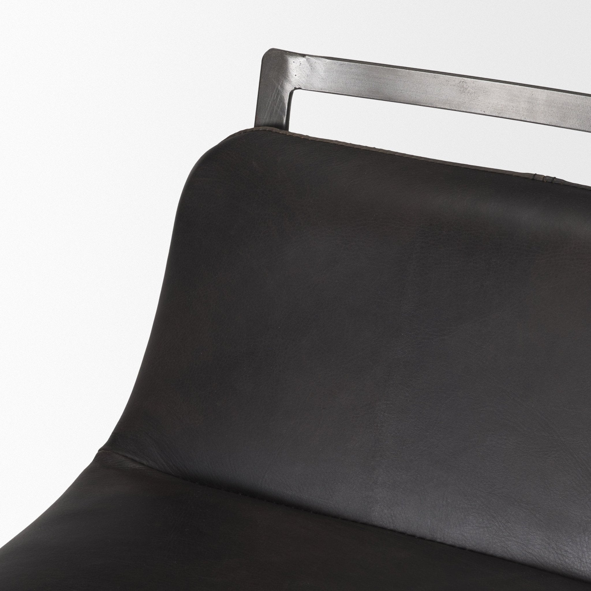 Kavalan 37.5" Total Height Ebony Leather Seat Black Metal Frame Bar Stool - Central Designs