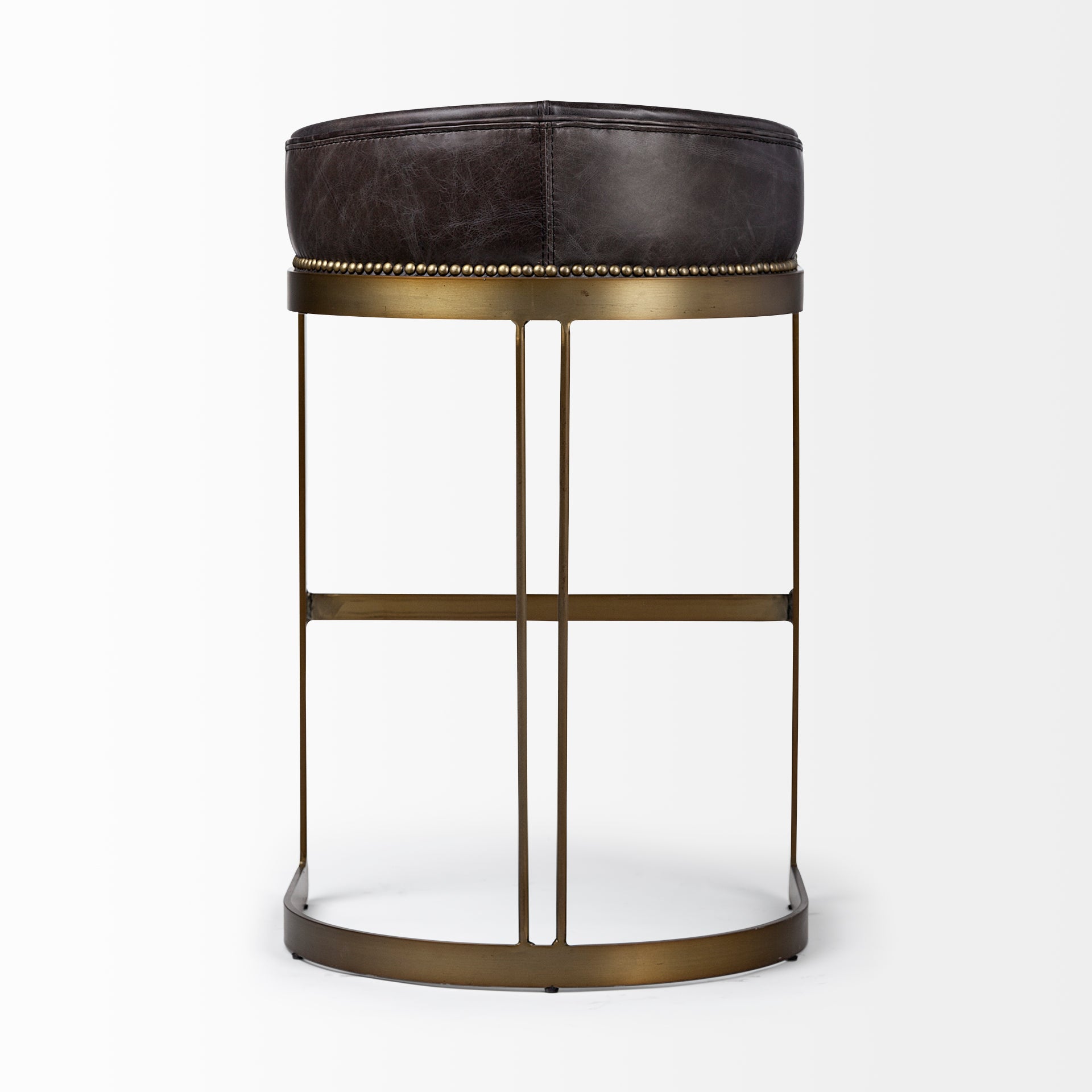 Hollyfield II Black Leather Seat Gold Metal Base Stool