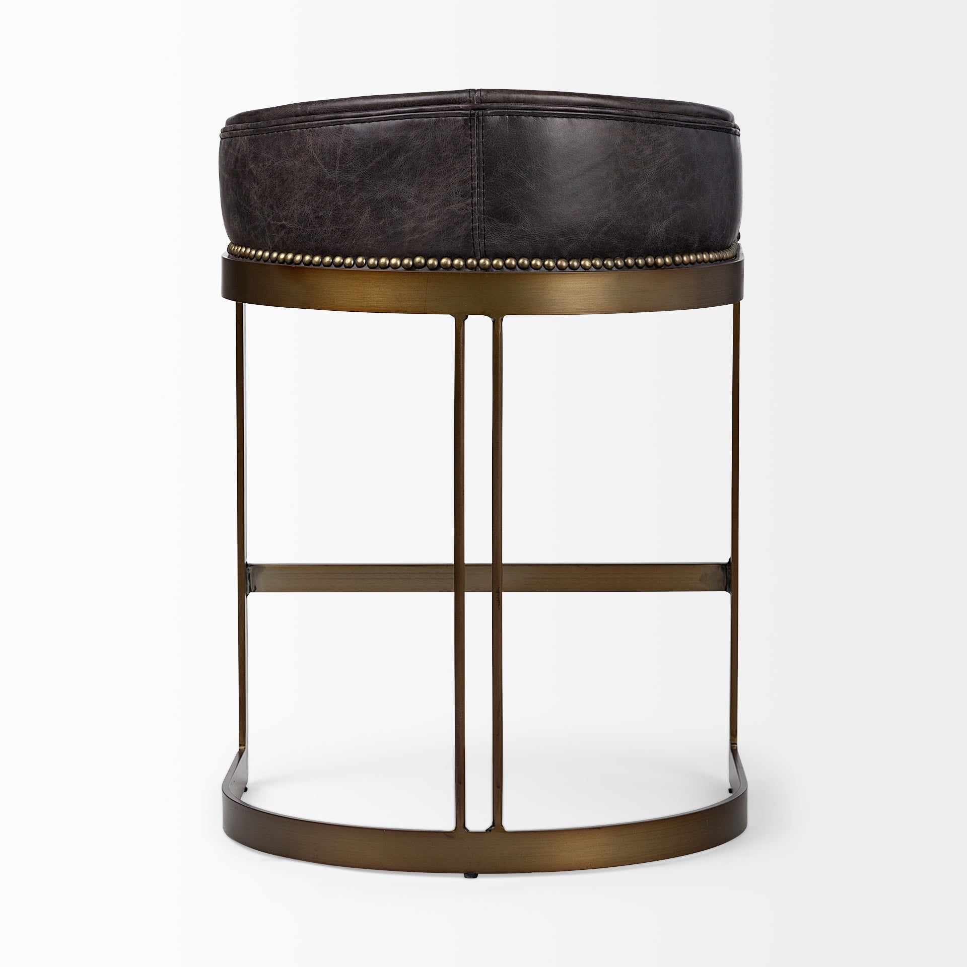Hollyfield II Black Leather Seat Gold Metal Base Stool