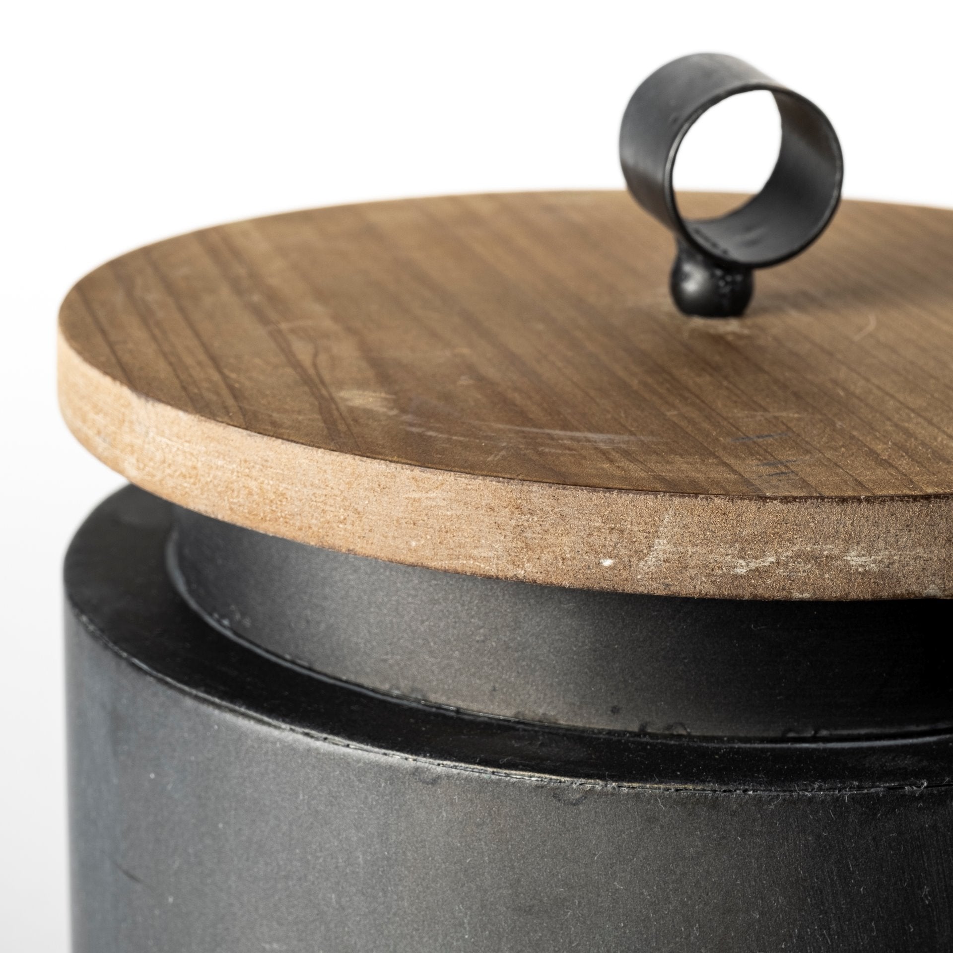 Cyril (Set of 2) Gray Metal W/ Brown Wood Lids Jars - Central Designs