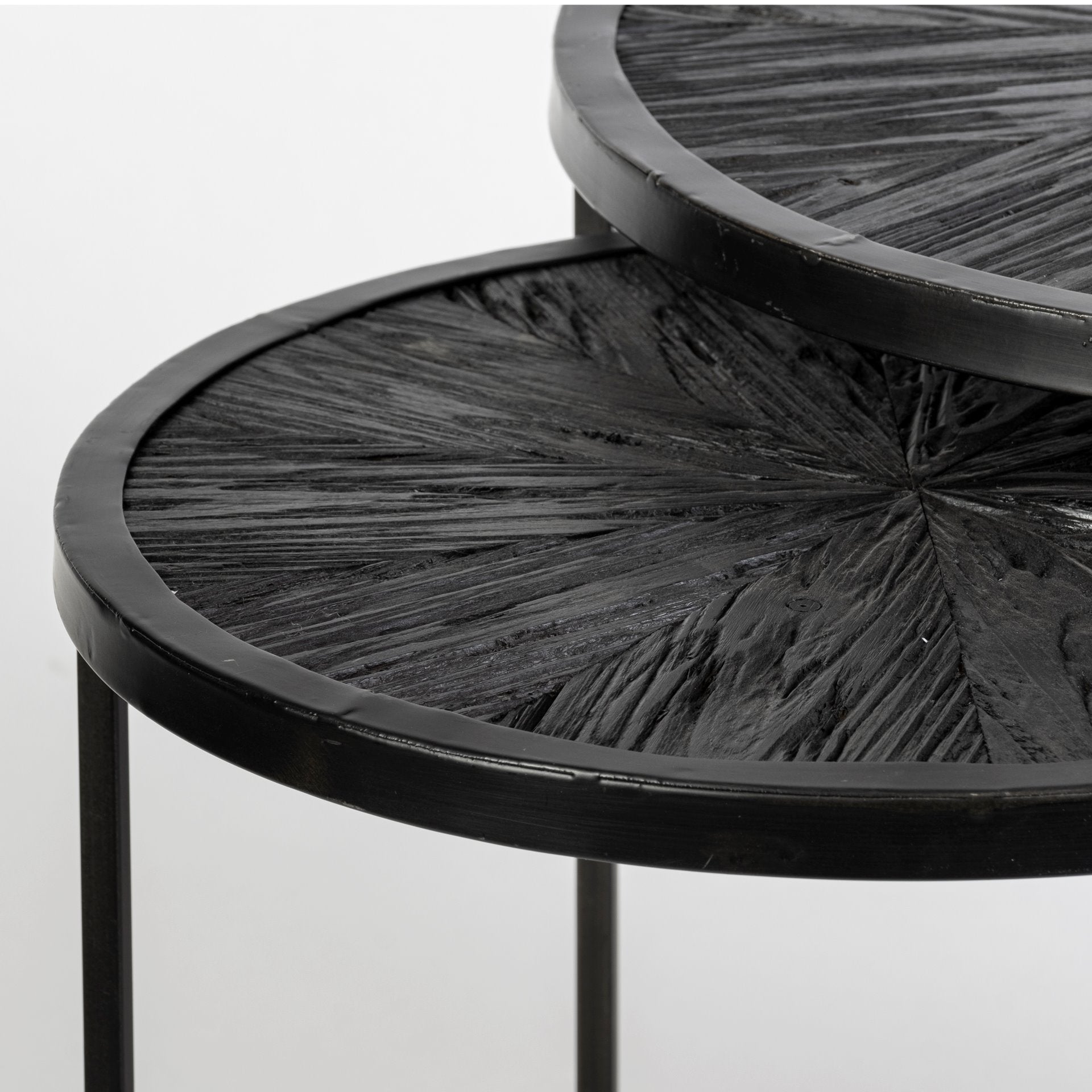 Chakra 19.7" Set of Two Round Dark Wood Top Black Frame Accent Tables - Central Designs