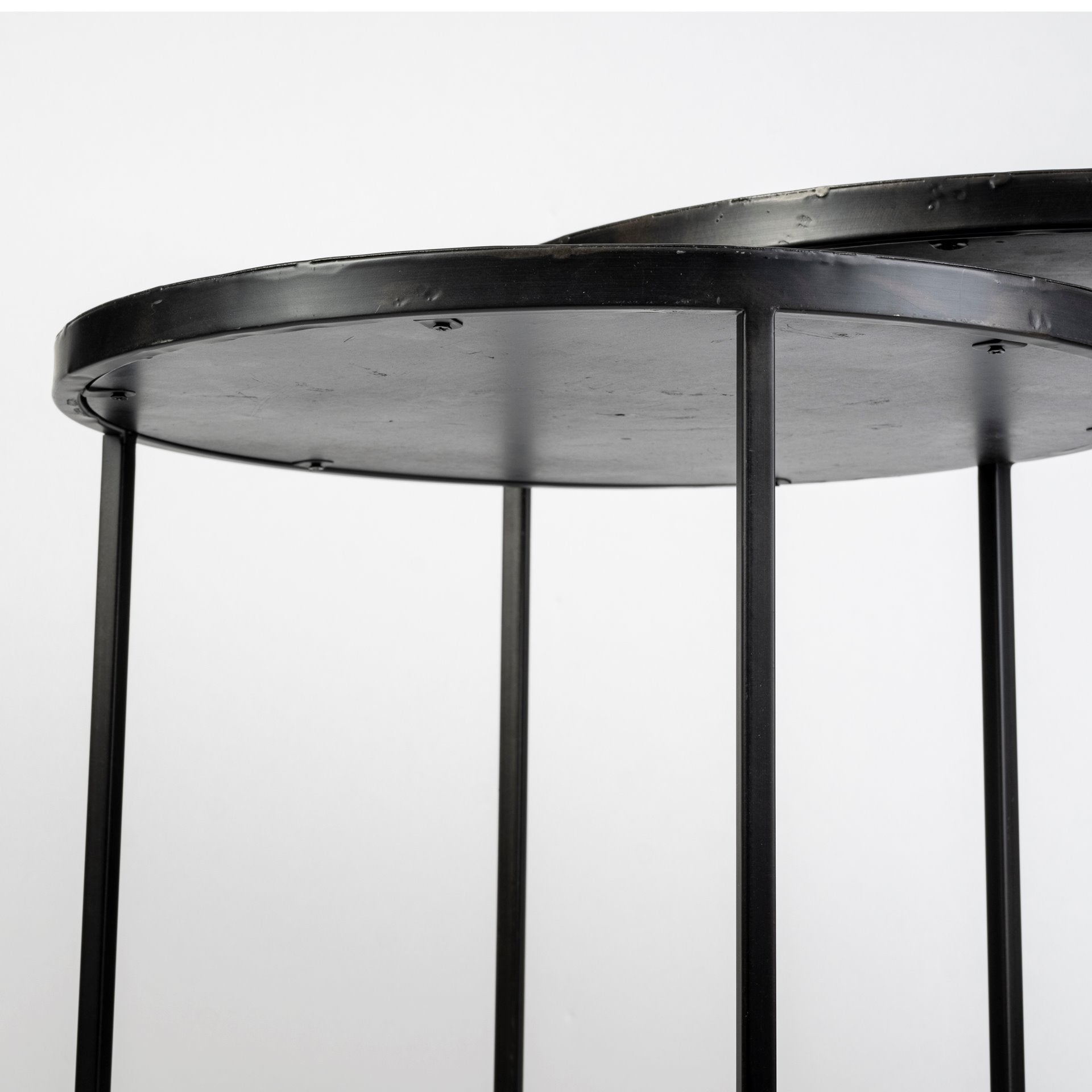 Chakra 19.7" Set of Two Round Dark Wood Top Black Frame Accent Tables - Central Designs