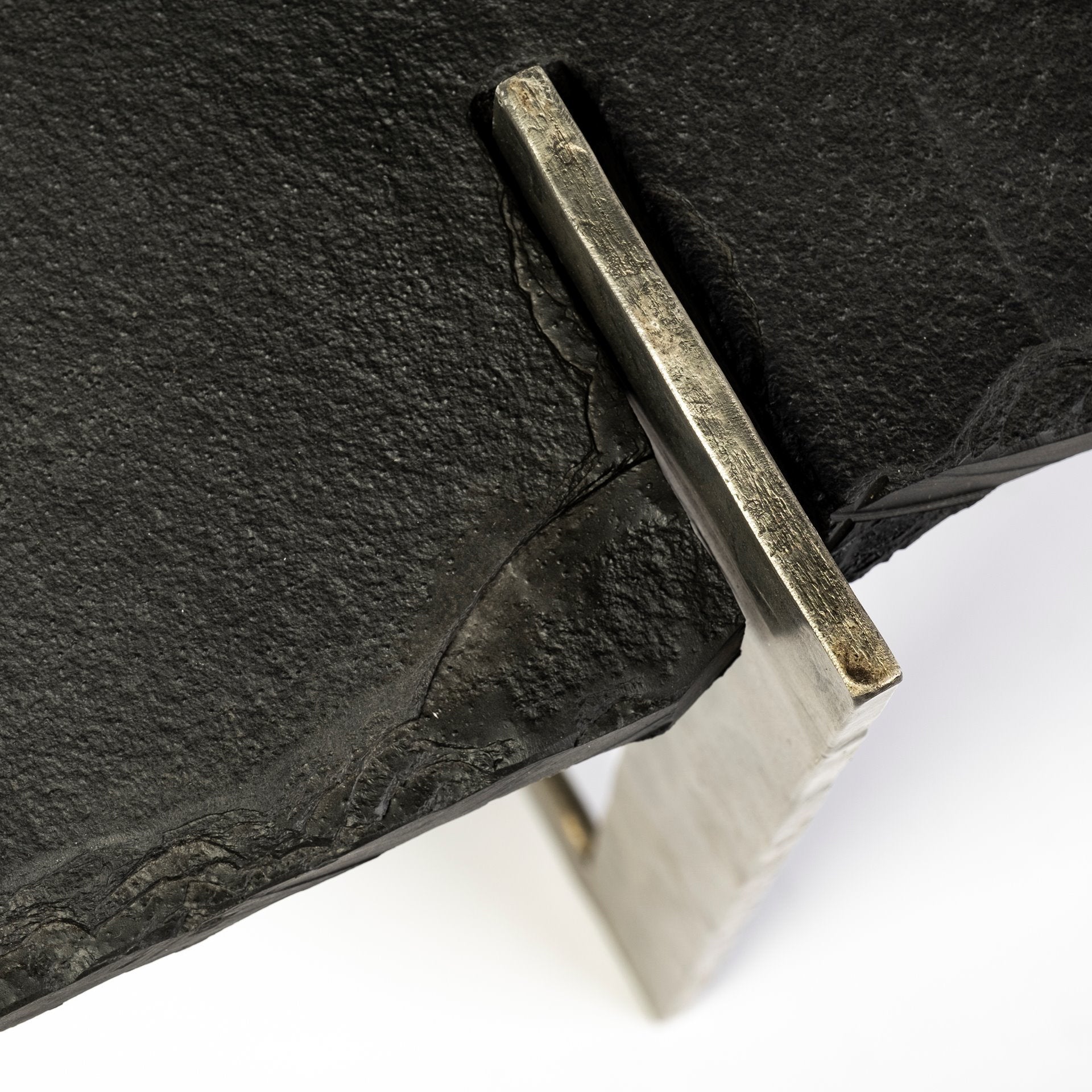 Shale 37" Irregular Live - Edge Black Slate w/Flat Iron Base Coffee Table - Central Designs