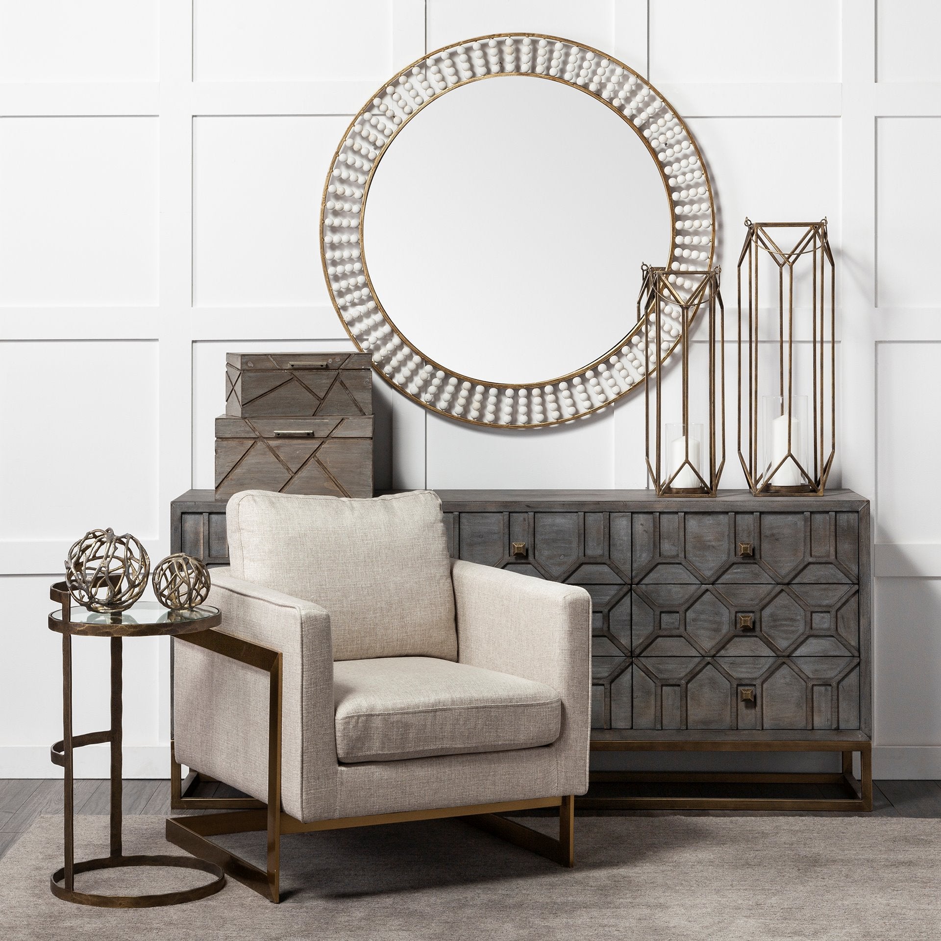 Reimer 15L x 15W Gold Round Glass Top W/Metal Frame Accent Table