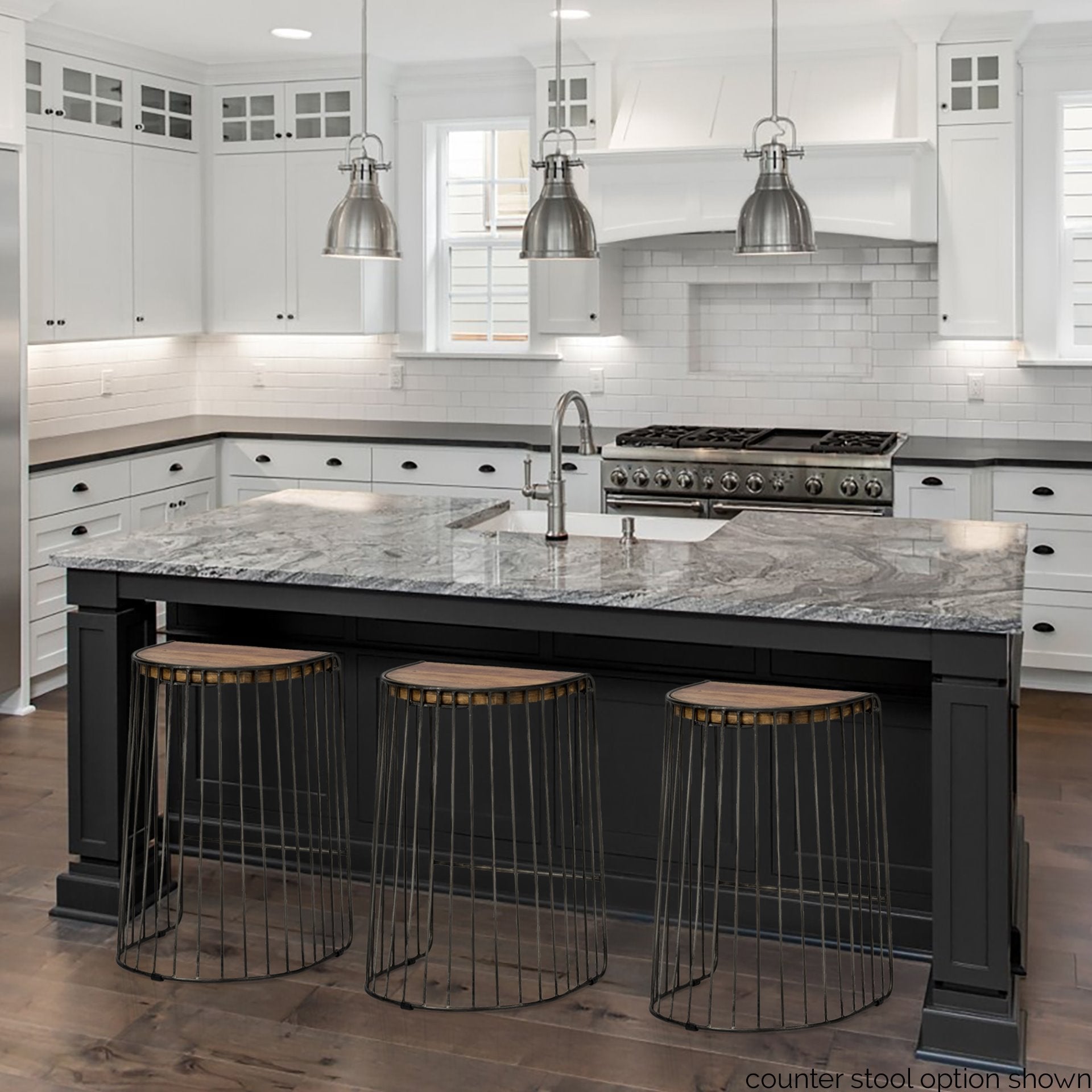 Seagram 30.5" Seat Height Brown Seat Black Metal Frame Stool - Central Designs