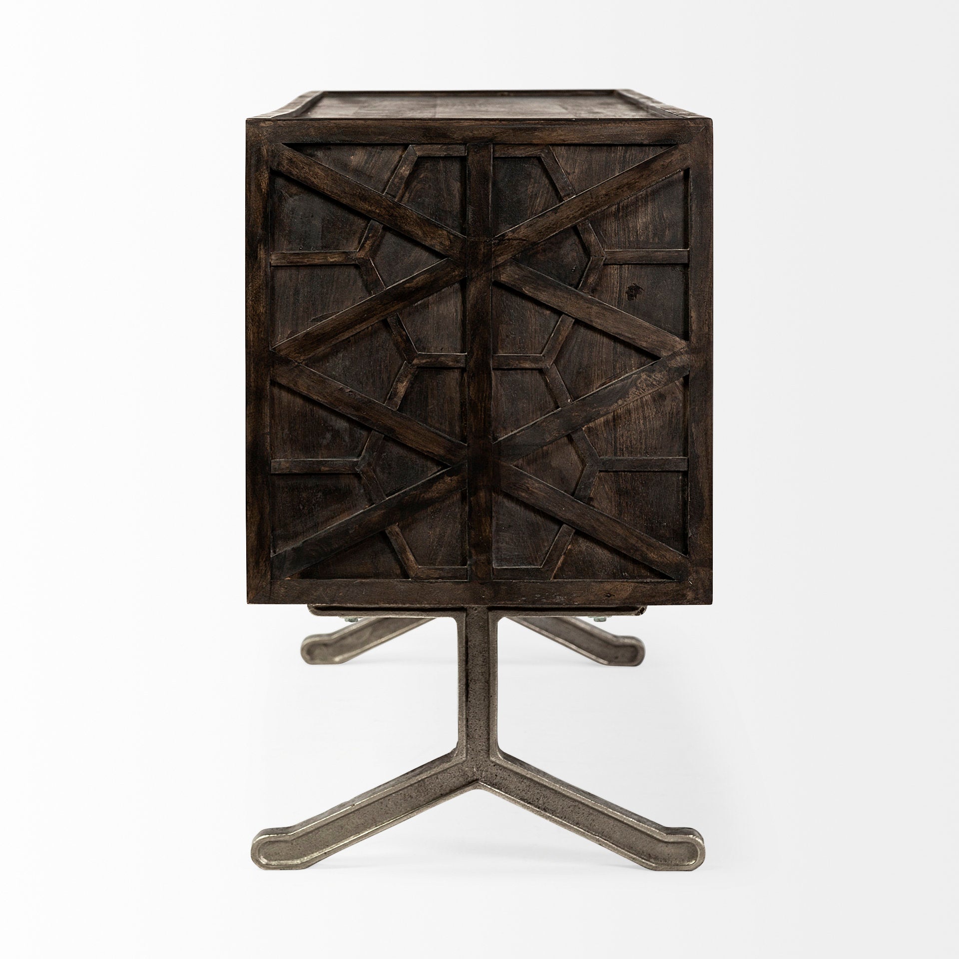 Hollandsworth 73.5x19x32 Brown Solid Wood Body W/Nickel Finish Metal Legs Sideboard - Central Designs