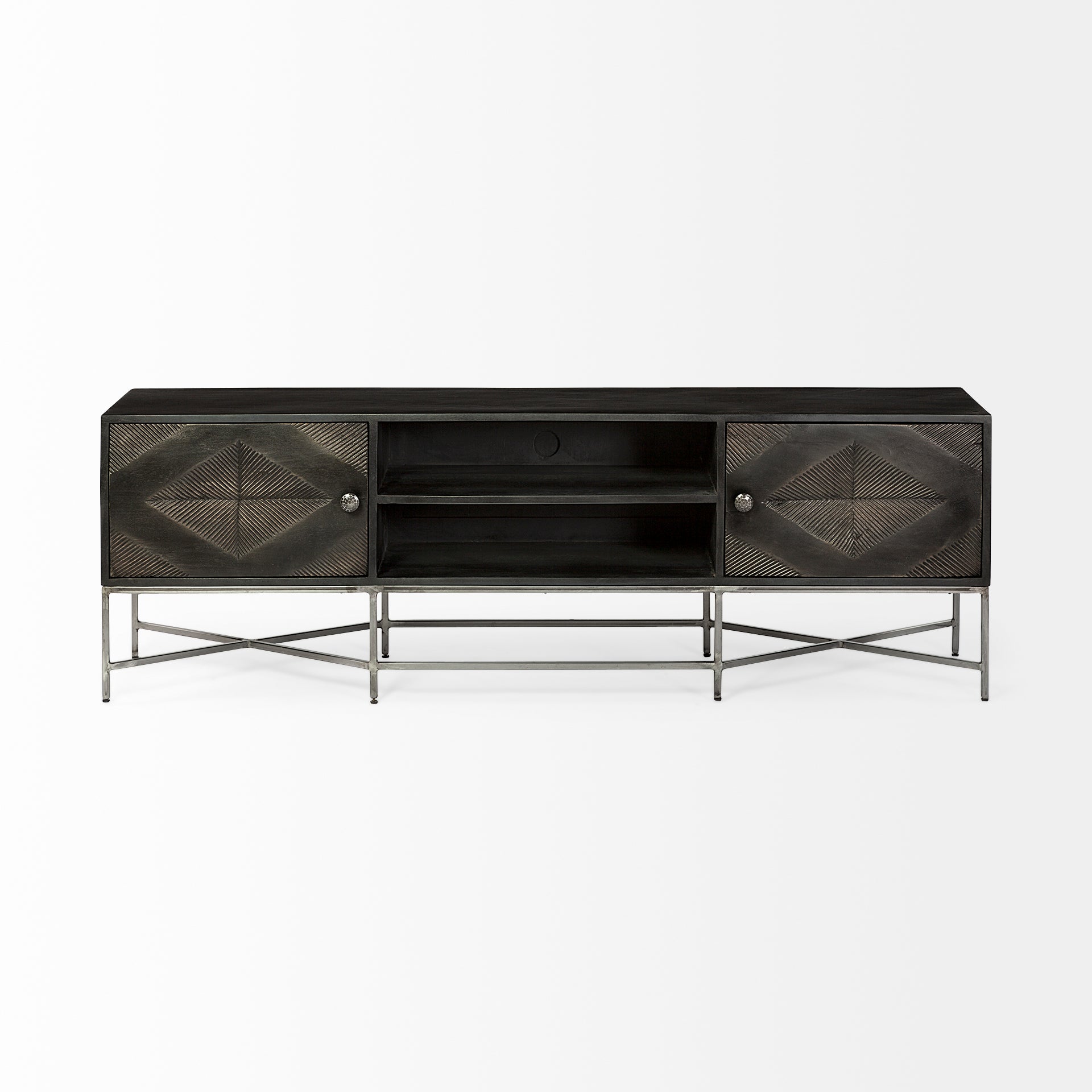 Hogarth I Dark Brown Solid Wood TV Stand Media Console with Storage, TV up to 81"