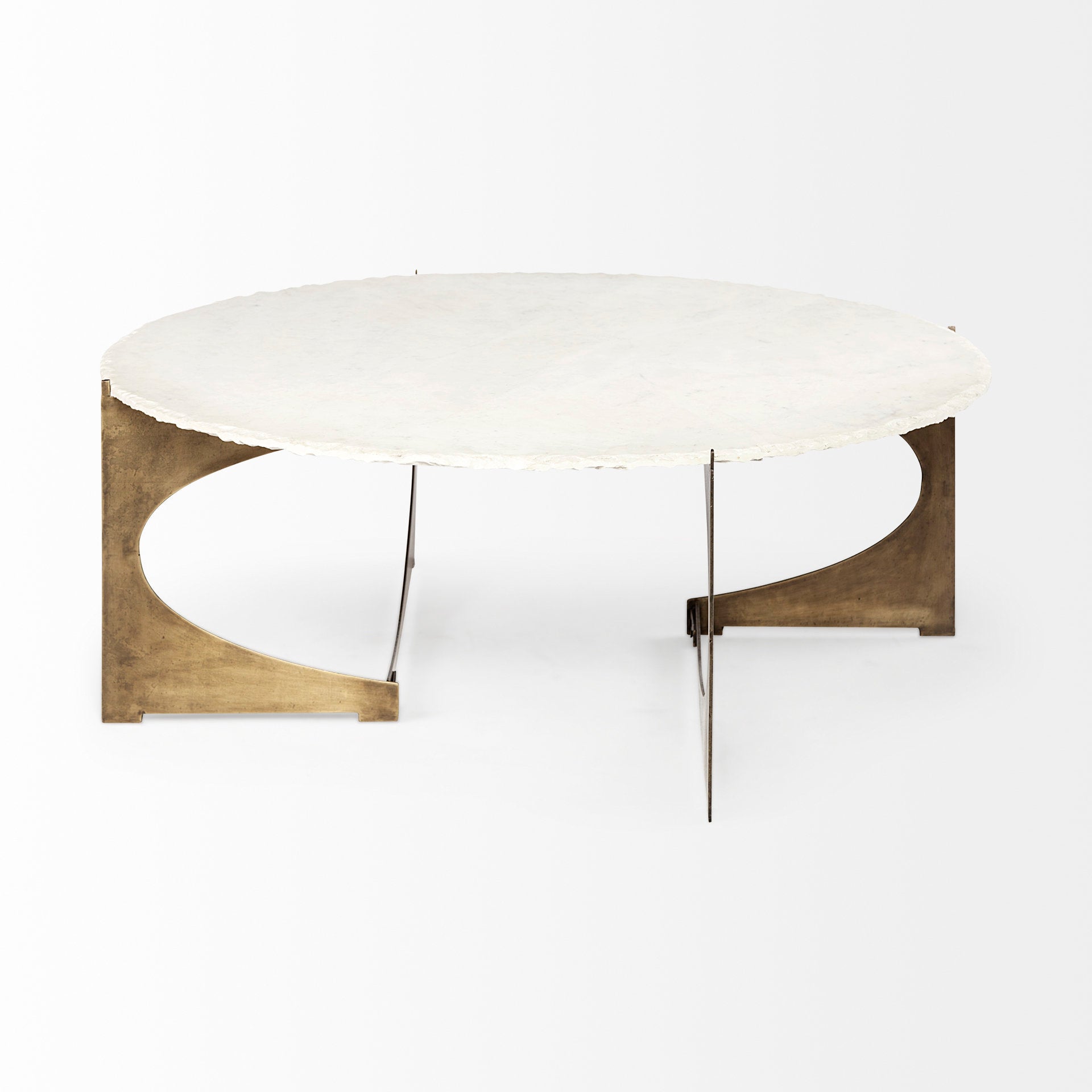 Reinhold 49" Round White Marble Top Gold Metal Base Coffee Table - Central Designs