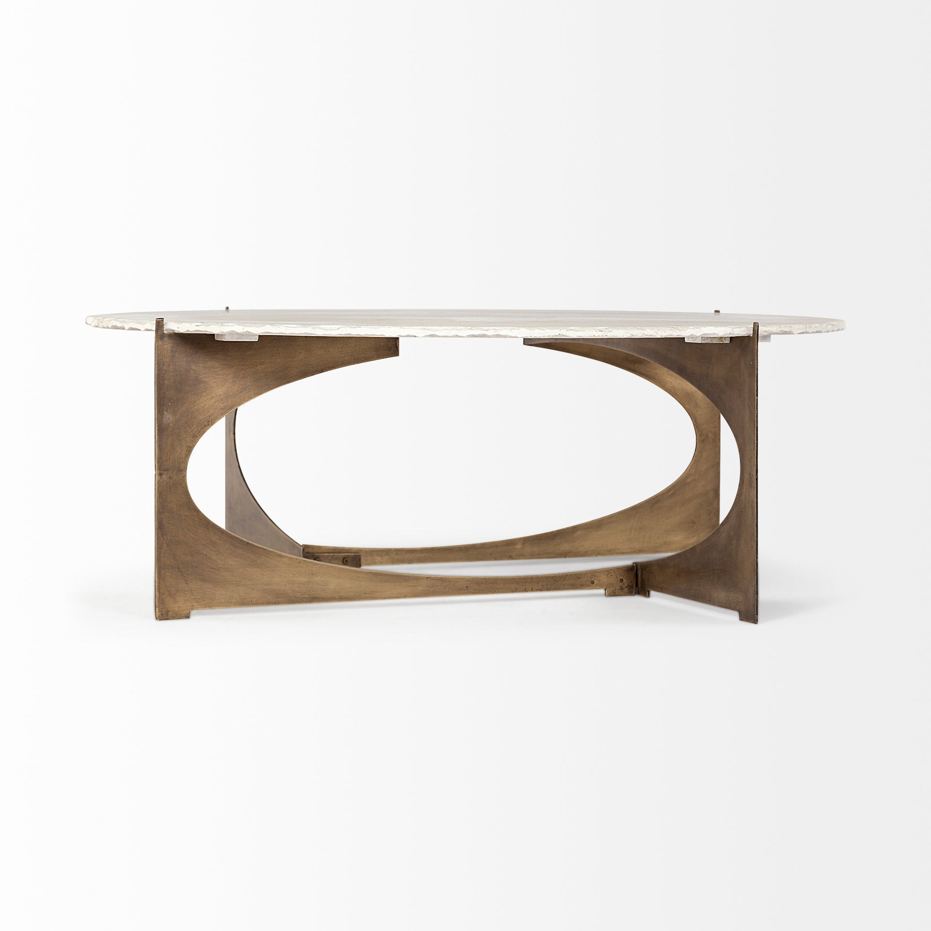Reinhold 49" Round White Marble Top Gold Metal Base Coffee Table - Central Designs