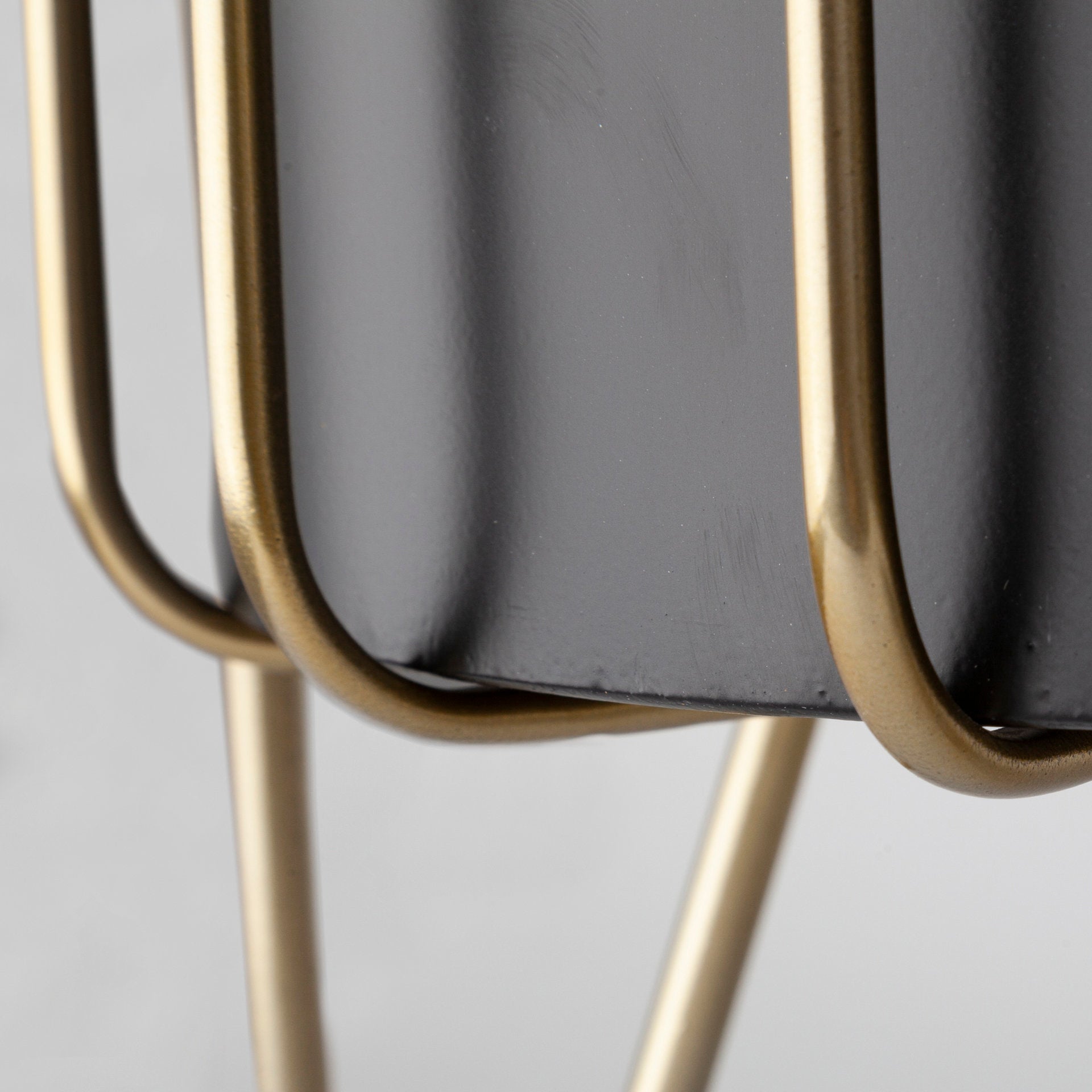 Pianta 13 x 21 Set of Two Black Metal Insert Brass Frame Plant Stands